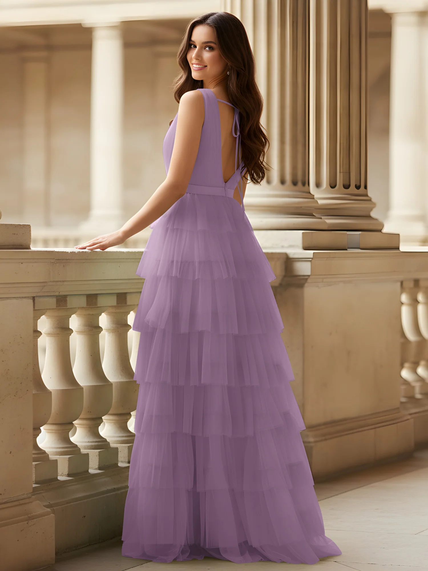 Ruched Bodice Formal Dress with Waistband Detail Wisteria - Image 2