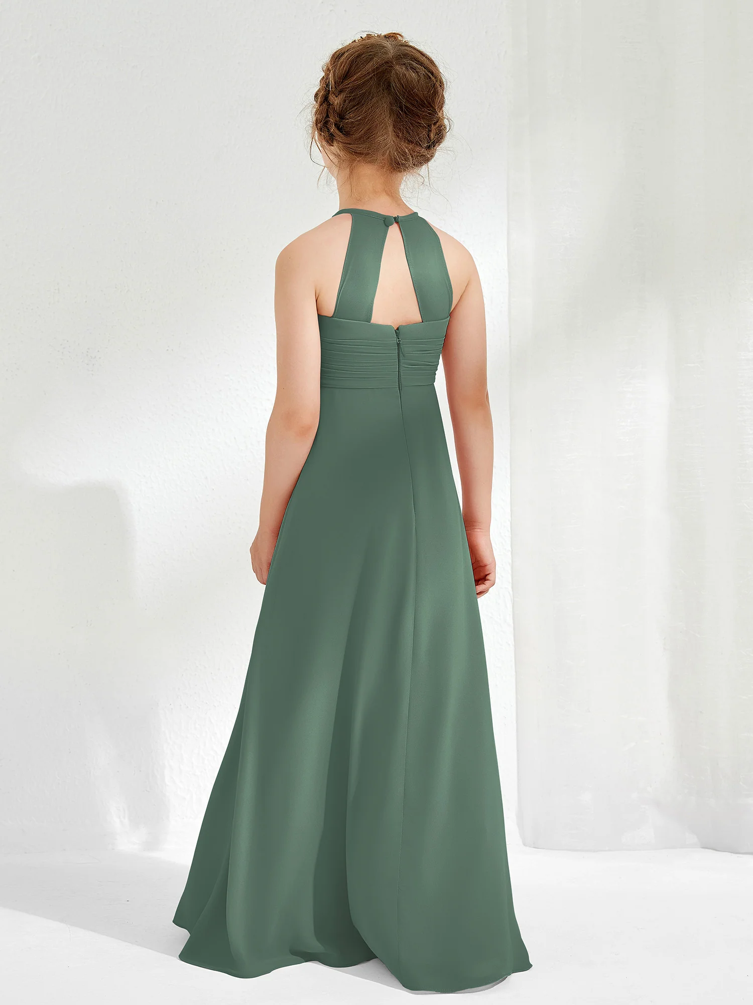 Halter Chiffon Junior Bridesmaid Dresses Eucalyptus - Image 2