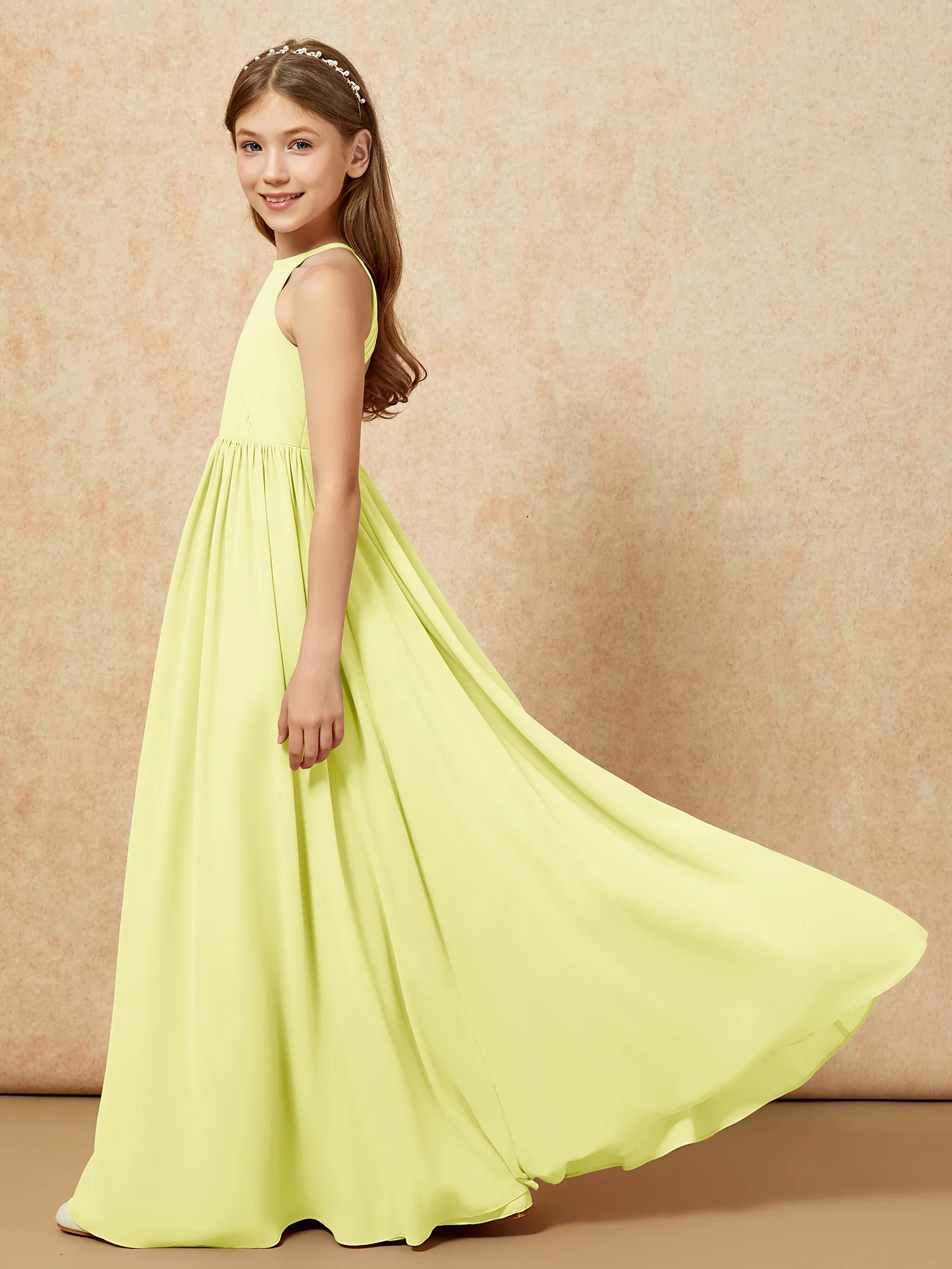 Halter Pleated Long Chiffon Junior Bridesmaid Dress Daffodil - Image 7