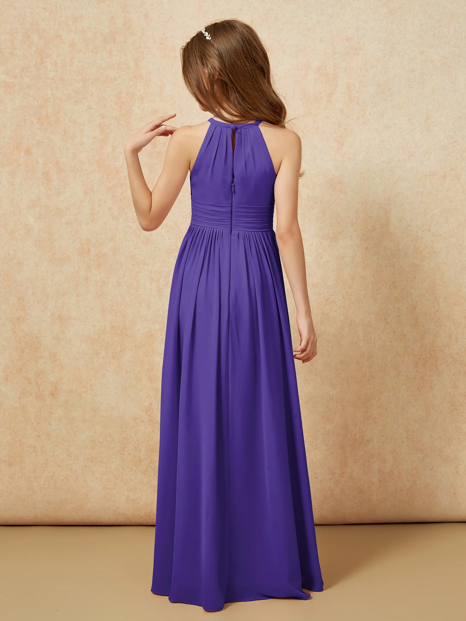Halter Sleeveless Long Chiffon Junior Bridesmaid Dress Regency - Image 2