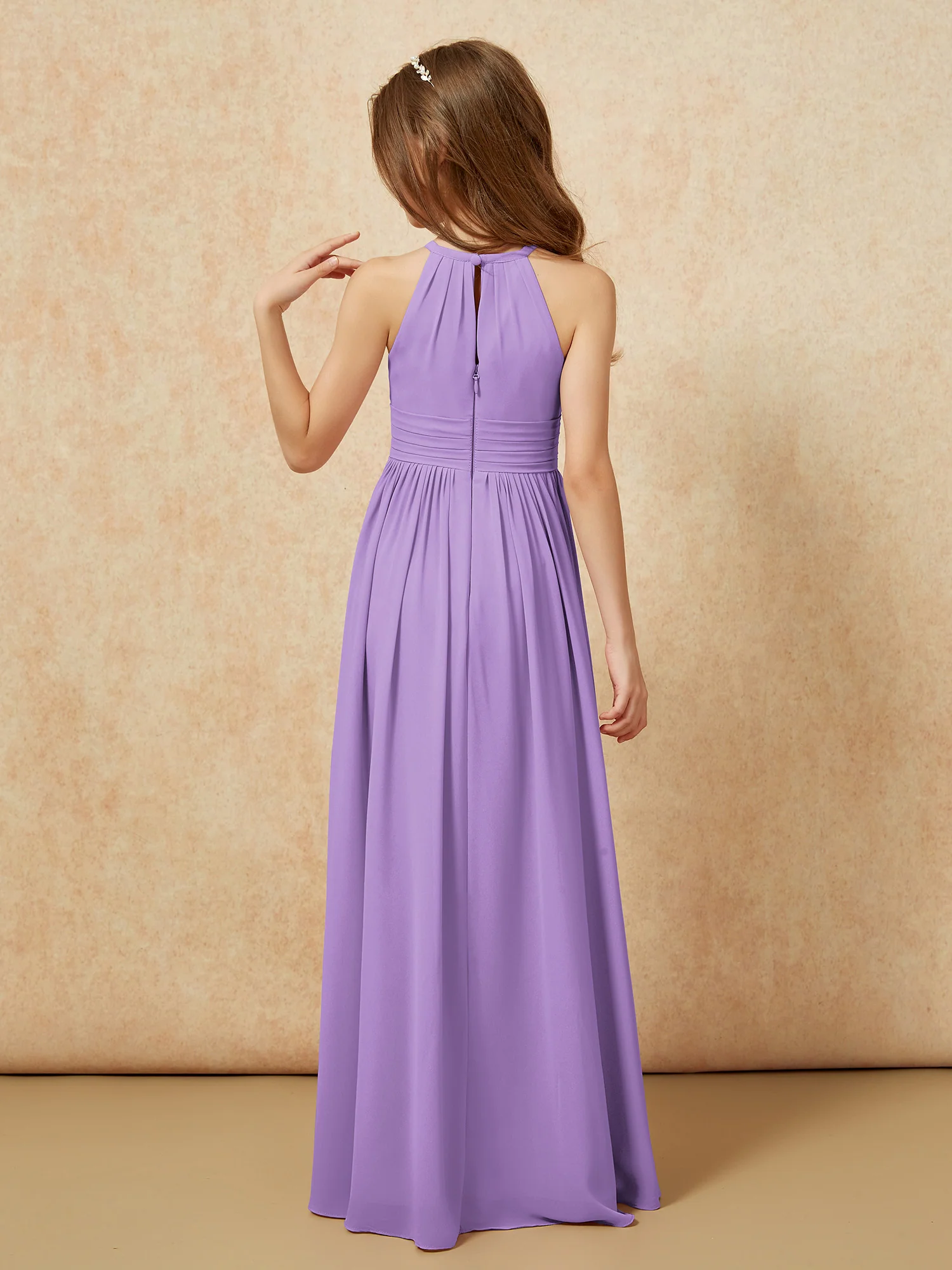 Halter Sleeveless Long Chiffon Junior Bridesmaid Dress Tahiti - Image 2