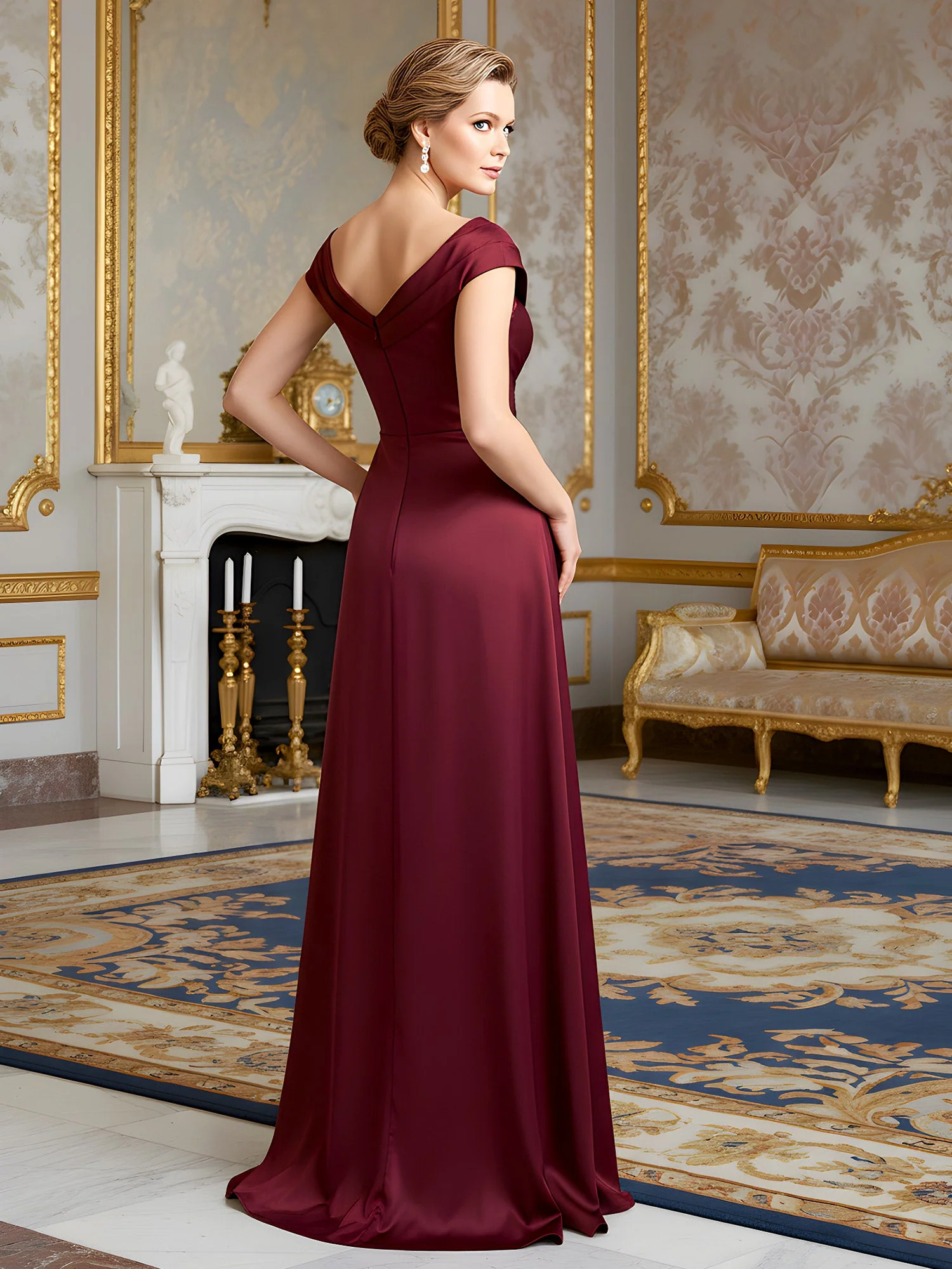 Cap Sleeve Column Gown with Draped V-Neck and Thigh Slit Lilac - Image 2