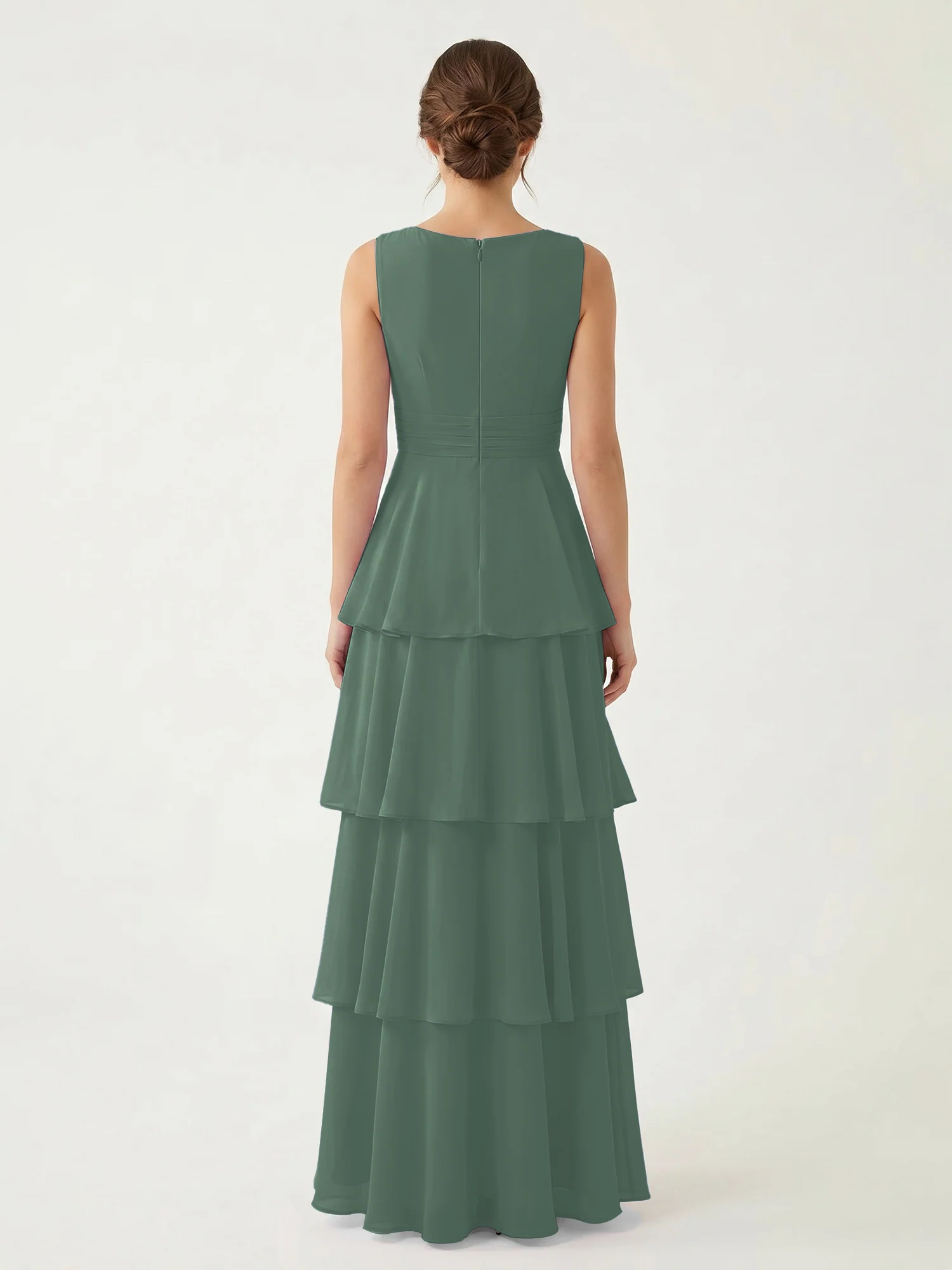 Tiered Chiffon Maxi Dress with Plunging V-Neckline Eucalyptus - Image 2