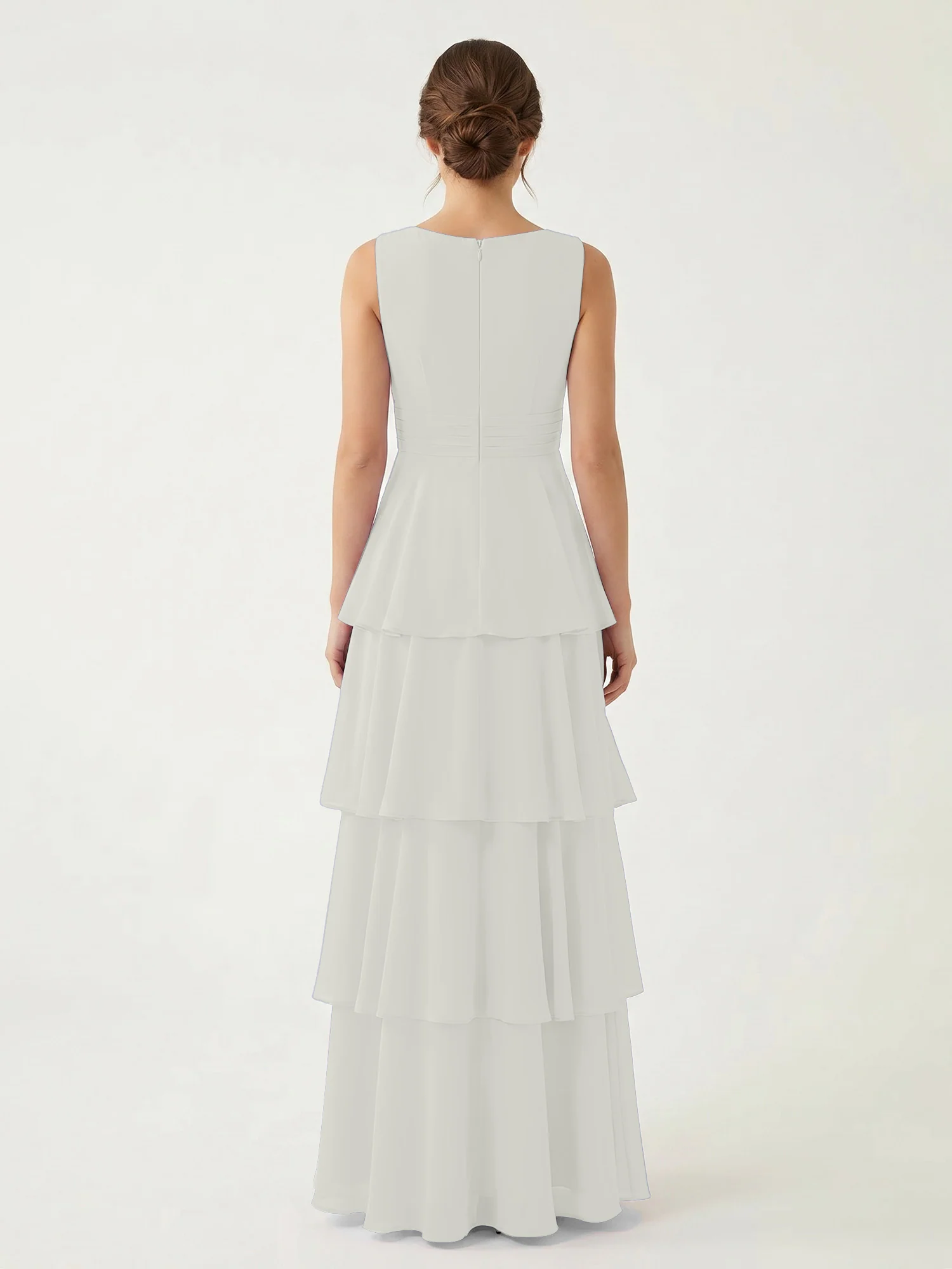 Tiered Chiffon Maxi Dress with Plunging V-Neckline Ivory - Image 2
