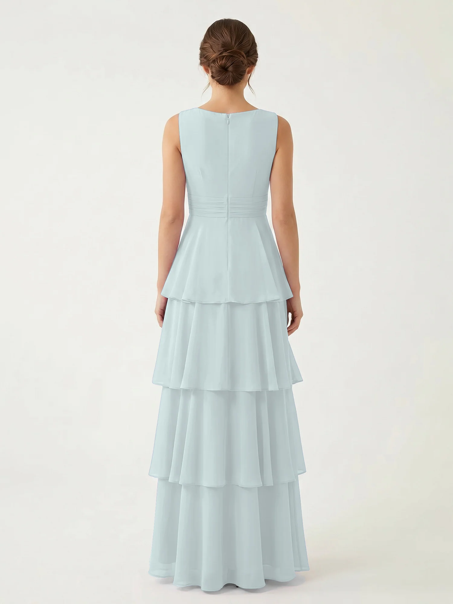 Tiered Chiffon Maxi Dress with Plunging V-Neckline Mist - Image 2