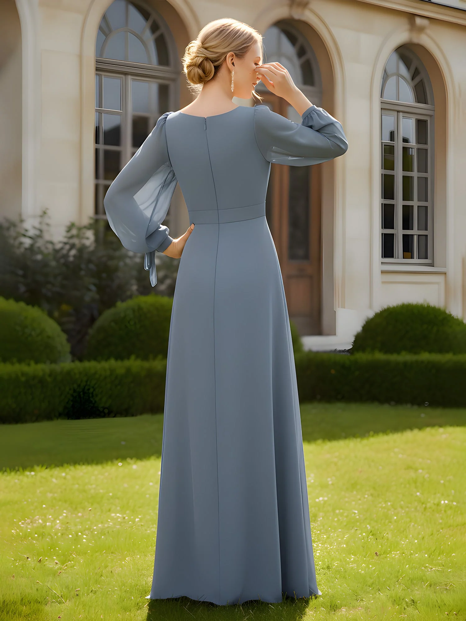 V-Neck Maxi Dress with Slit and Fitted Bodice Sage - Image 2