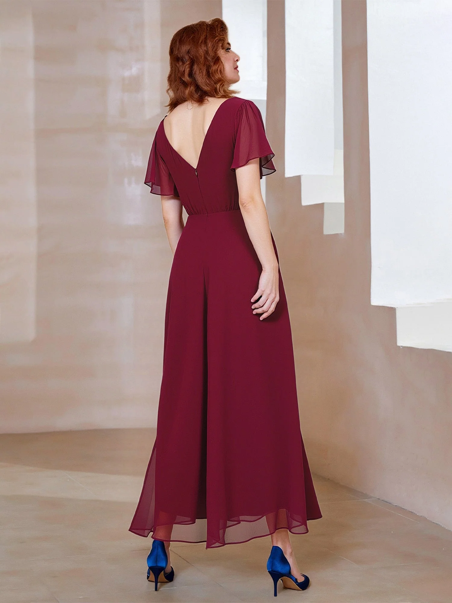 Asymmetrical Hem Cocktail Dress with Beaded Waist Detail Silver - Image 2
