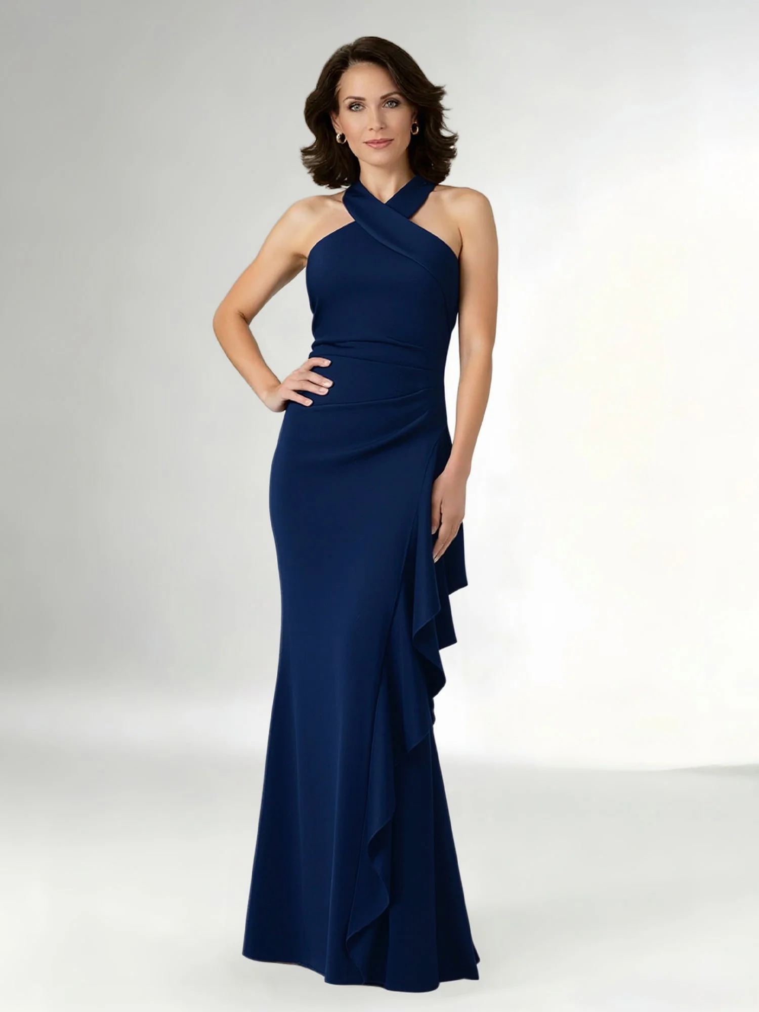 Halter Neck Maxi Gown with Waterfall Ruffle Detail Black