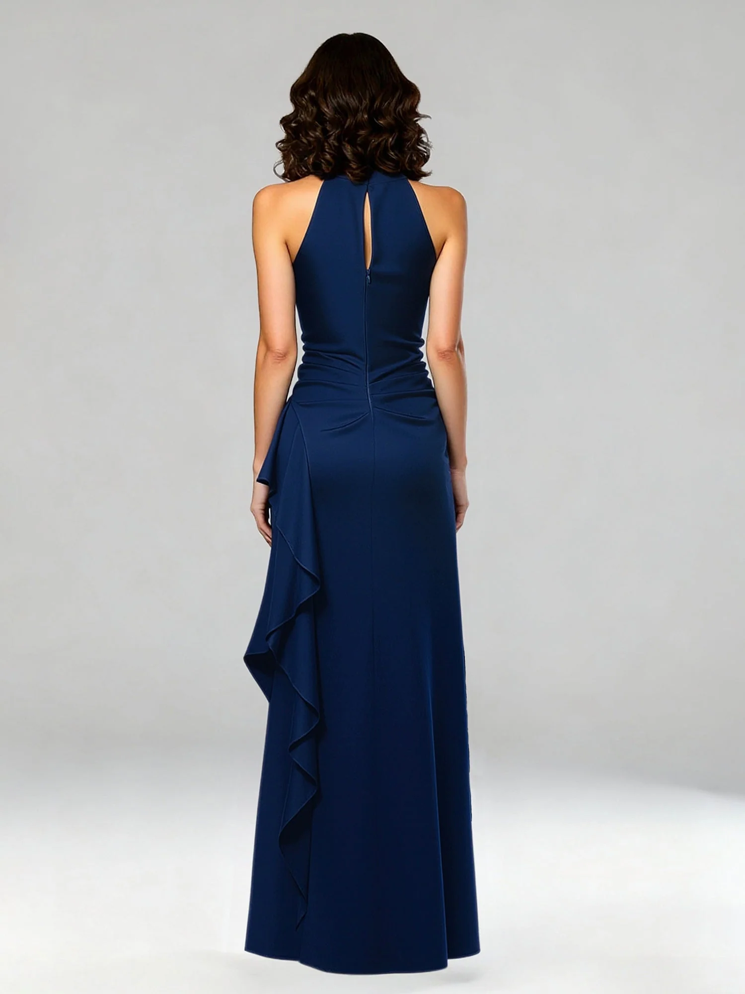 Halter Neck Maxi Gown with Waterfall Ruffle Detail Steel Grey - Image 2