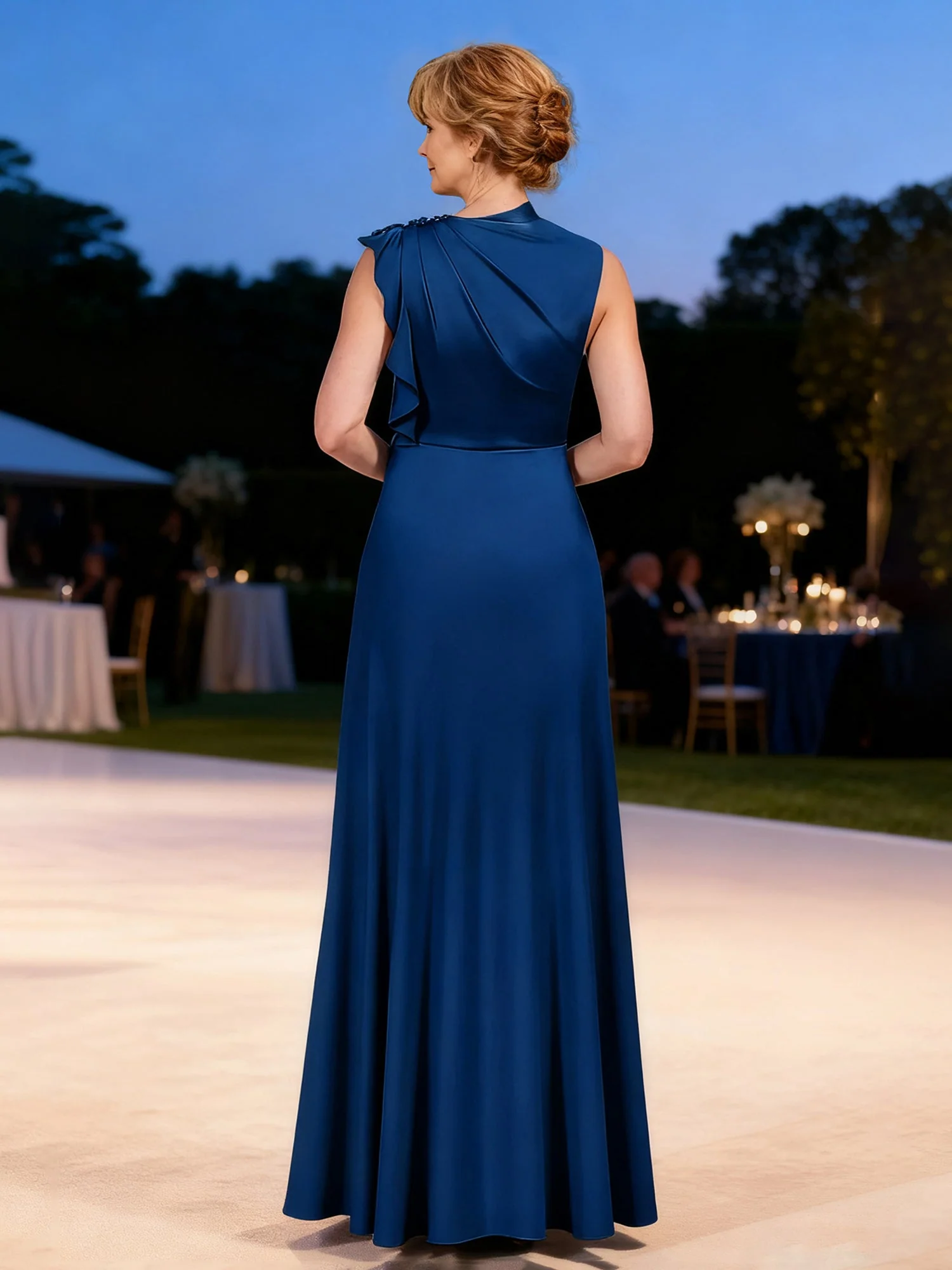 Chic Ruffled Neckline Gown Elegant Evening Attire Dusty Rose - Image 2