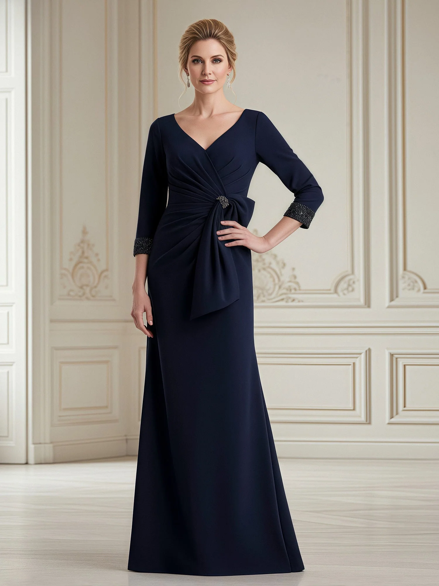 Fitted Formal Wear with Beaded Cuff Accent Black