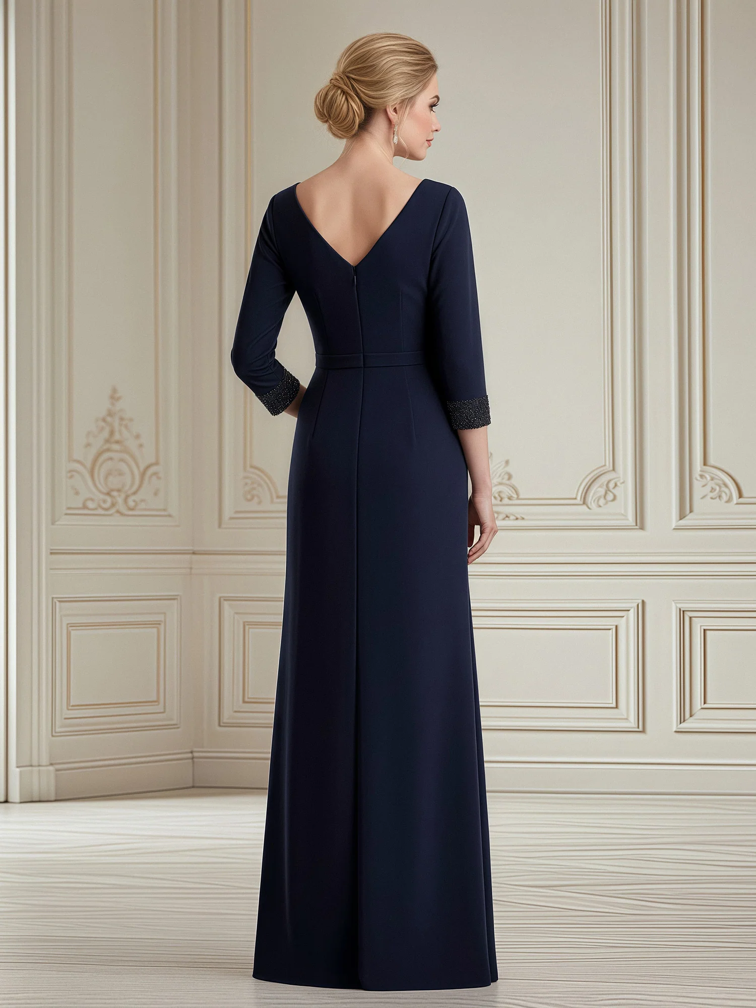 Fitted Formal Wear with Beaded Cuff Accent Dark Navy - Image 2