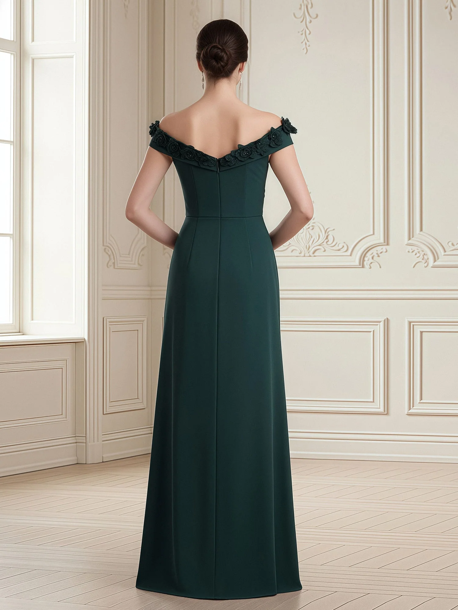 Off-Shoulder Column Gown with Draped Bodice Royal Blue - Image 2