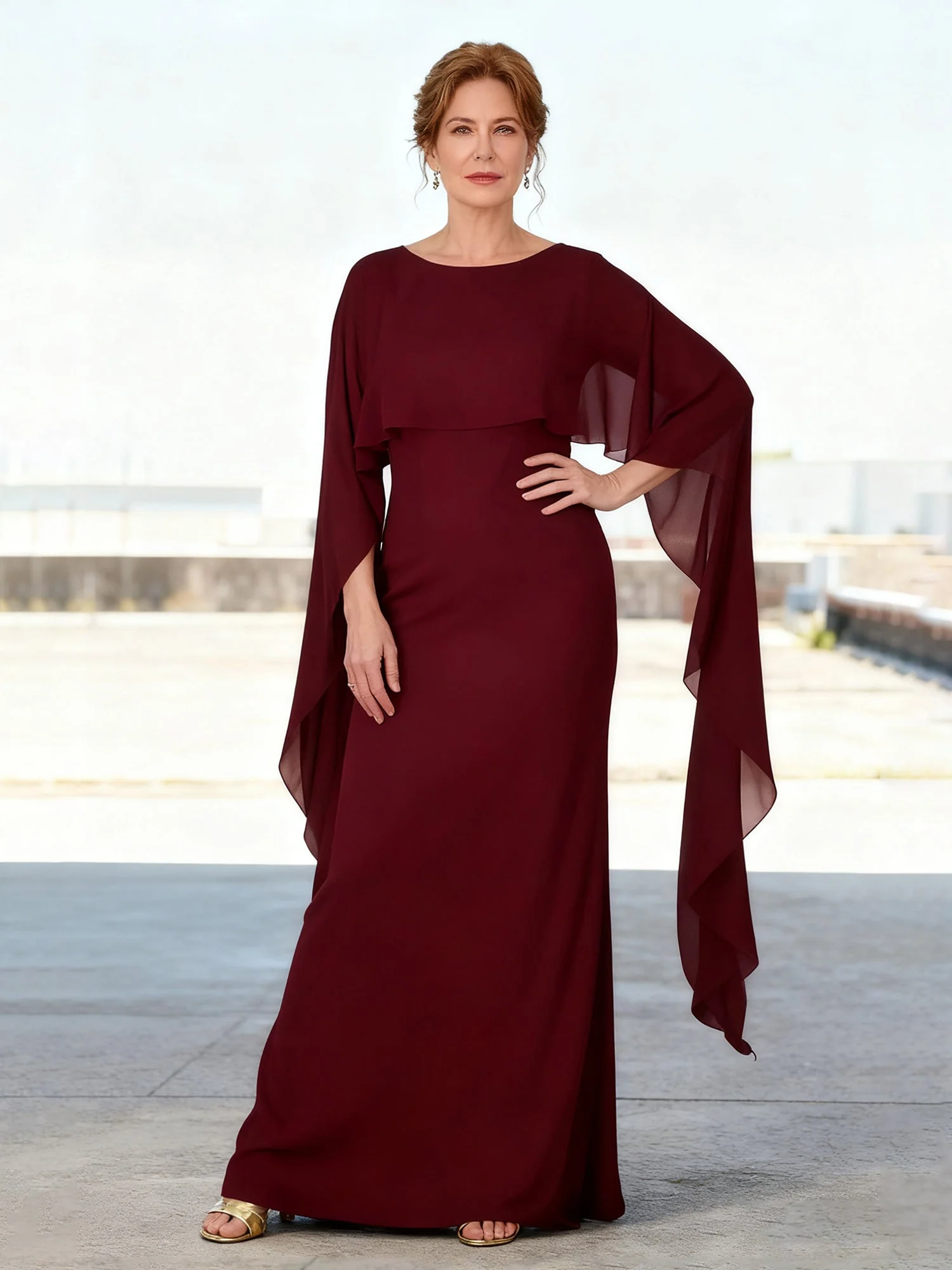 Sleek Fit Evening Dress Floor Length Overlay Detail Coral