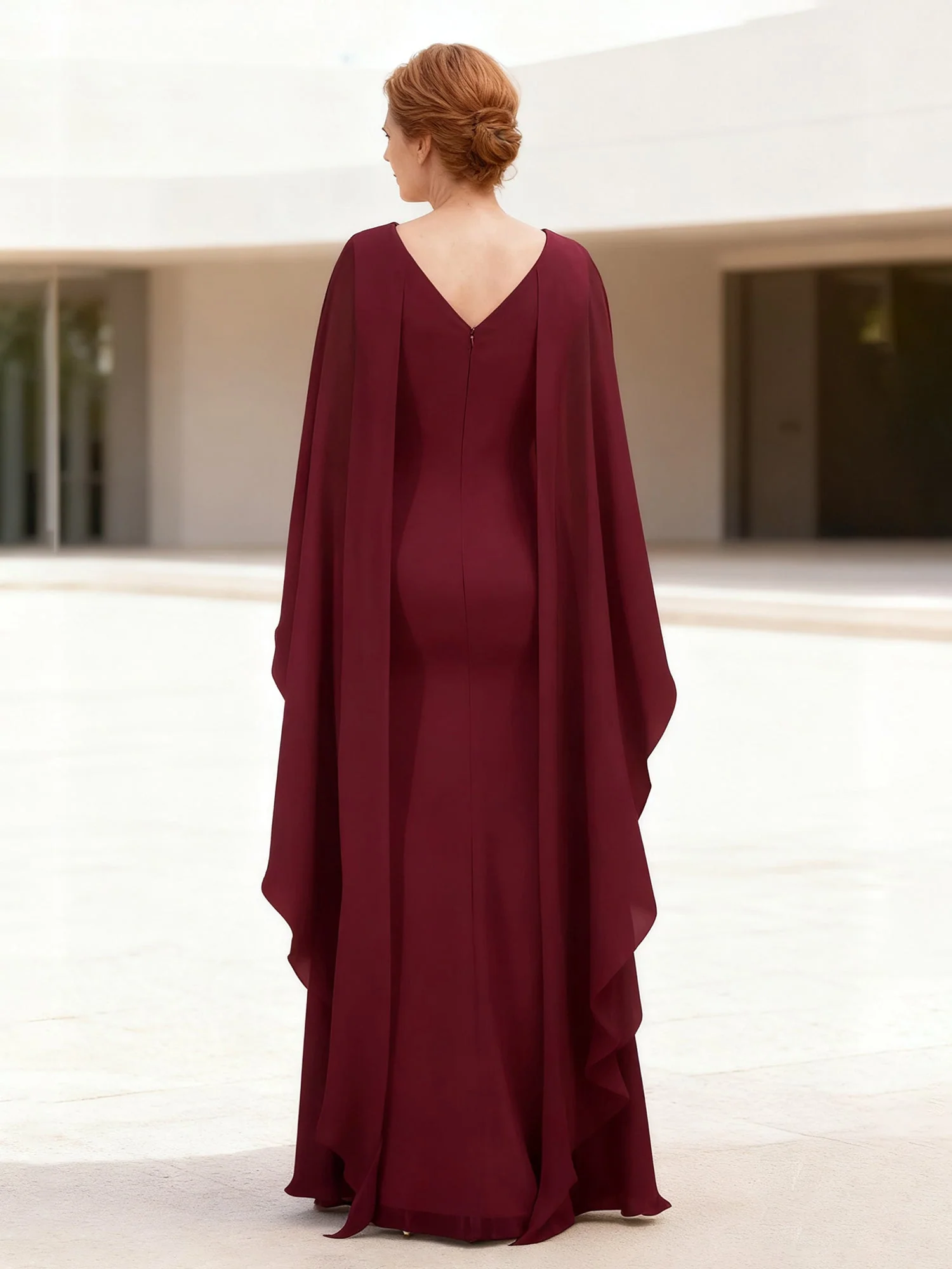 Sleek Fit Evening Dress Floor Length Overlay Detail Mulberry - Image 2