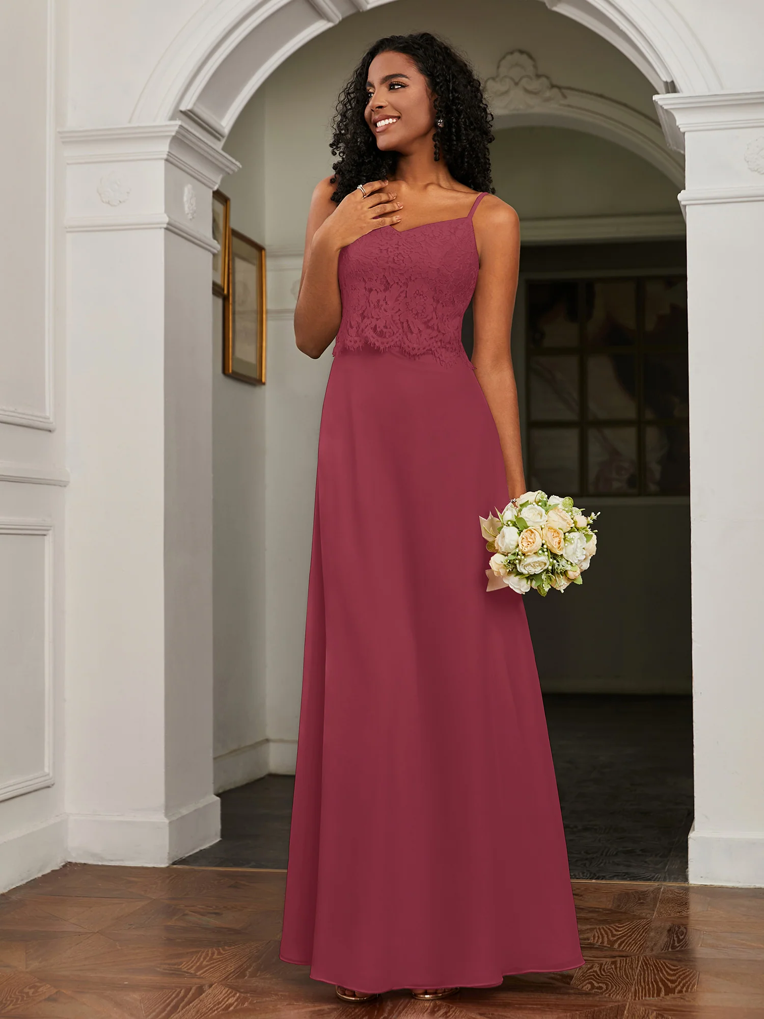 Lace Appliqued  Backless Chiffon A-Line Dress Cinnamon Rose Plus Size - Image 3