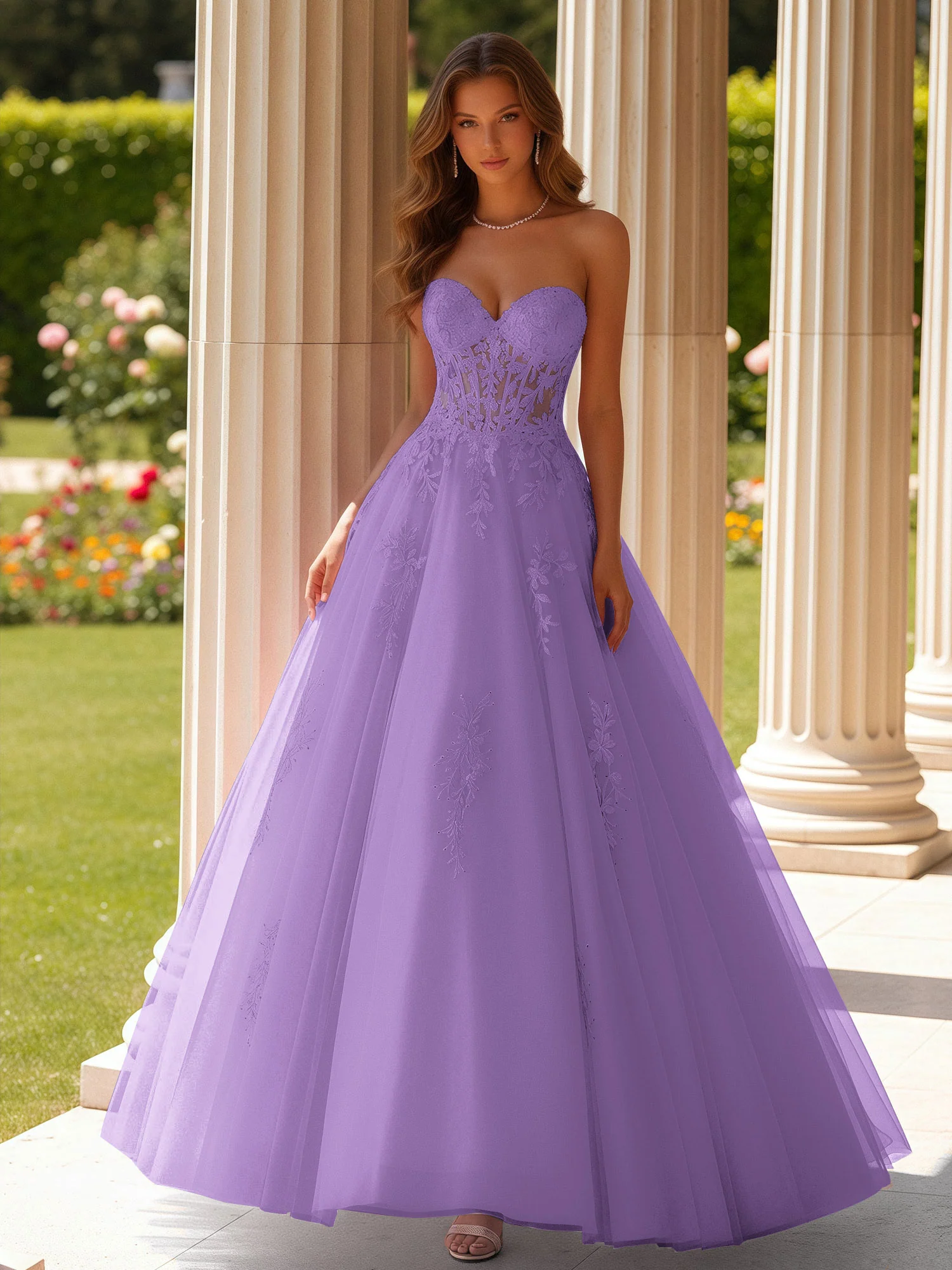 Lace Sweetheart Sheer Corset Applique Tulle Dress Tahiti