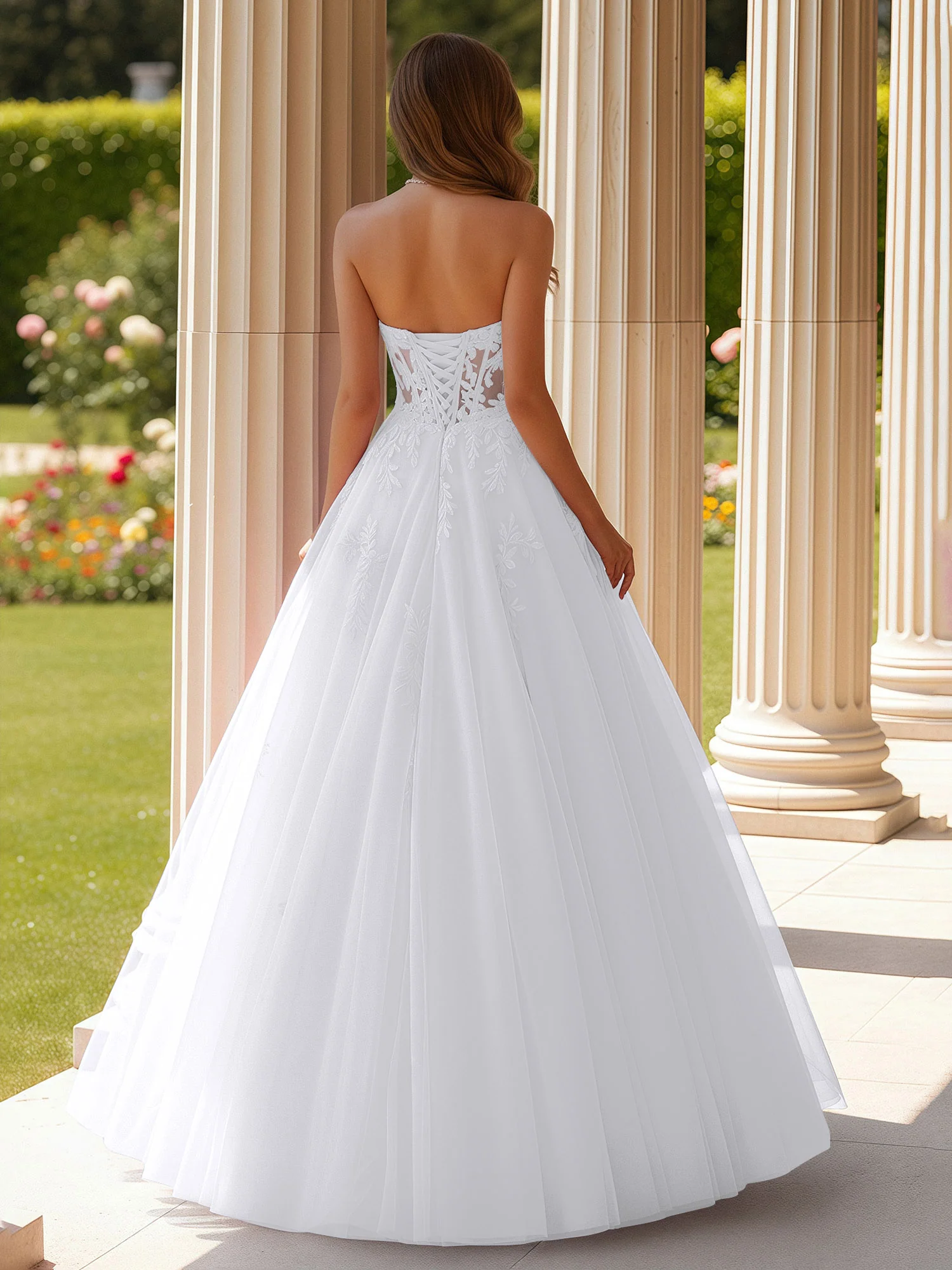 Lace Sweetheart Sheer Corset Applique Tulle Dress White - Image 2