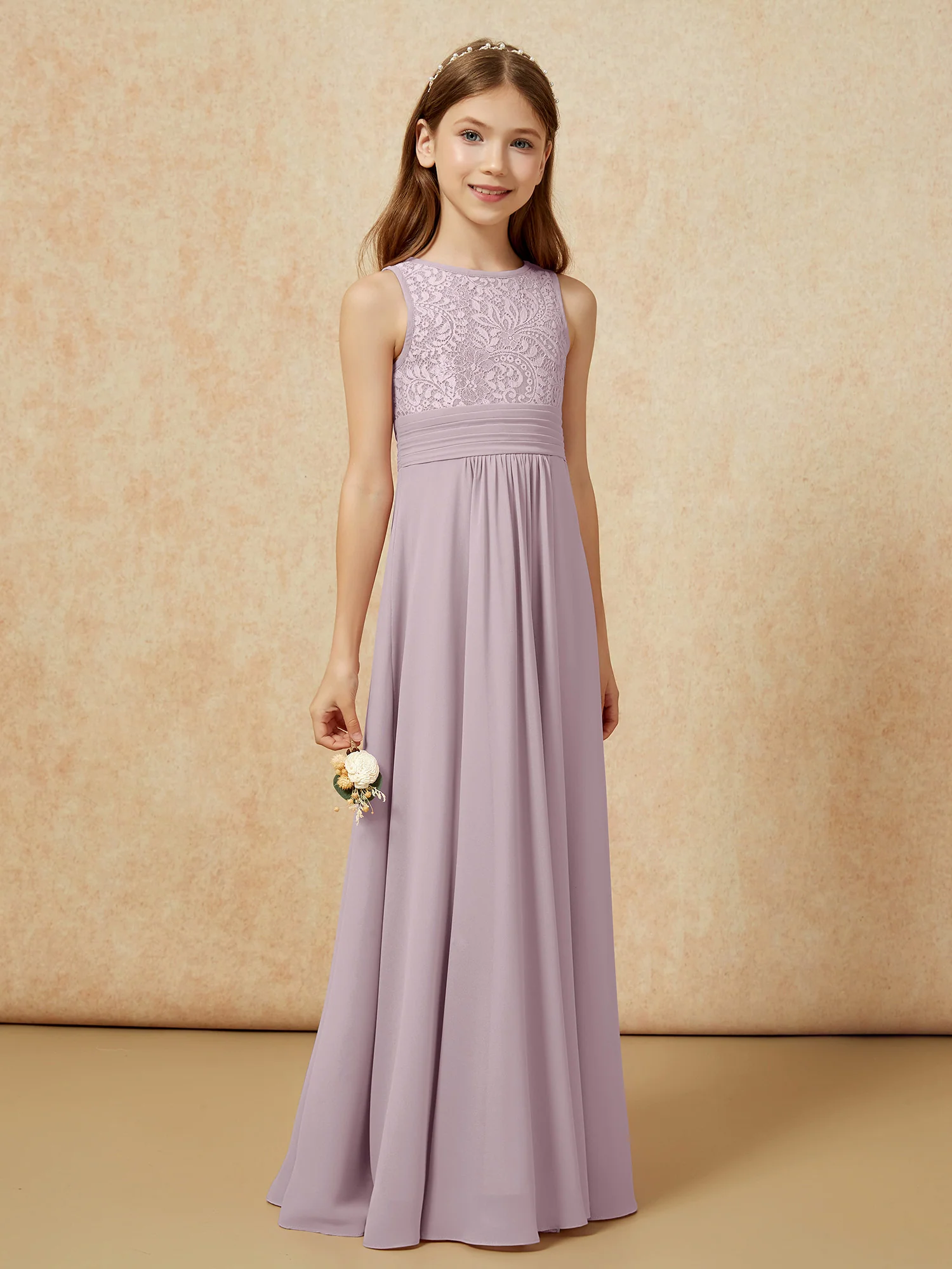 Lace Top A-line Long Junior Bridesmaid Dress Dusk - Image 3
