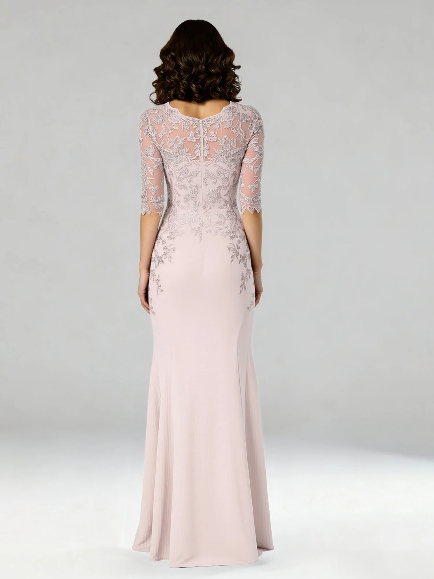 V Neck Trumpet Silhouette Dress Floral Detail Evening Attire Pearl Pink - Image 2