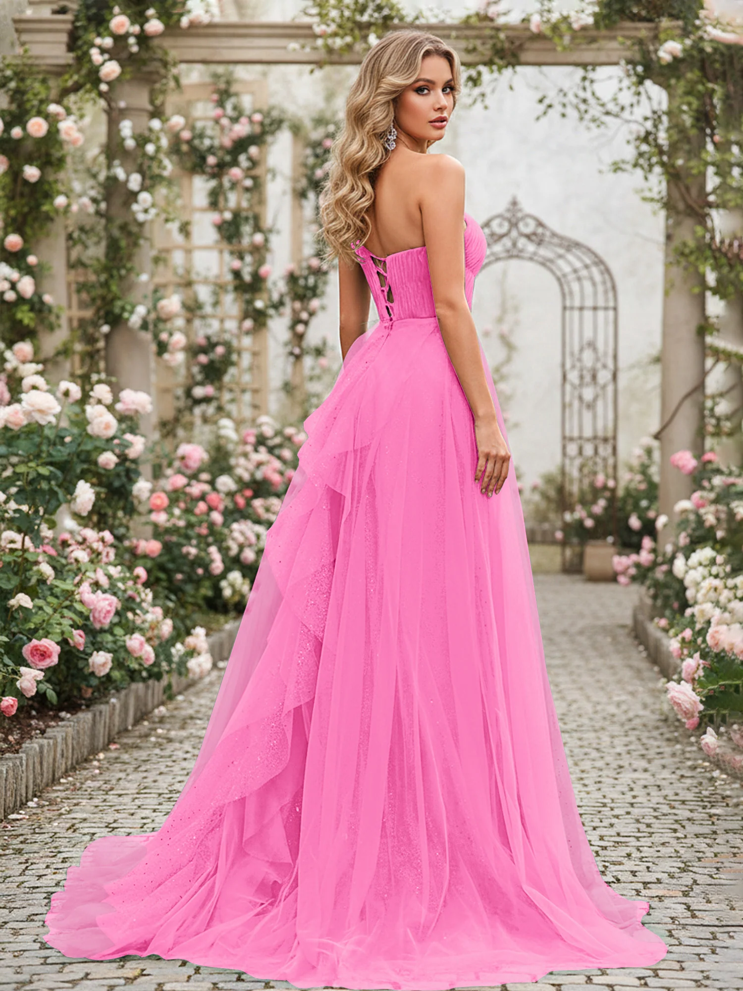 Sparkling Tulle A-Line Gown with Cascading Ruffles Azalea - Image 2