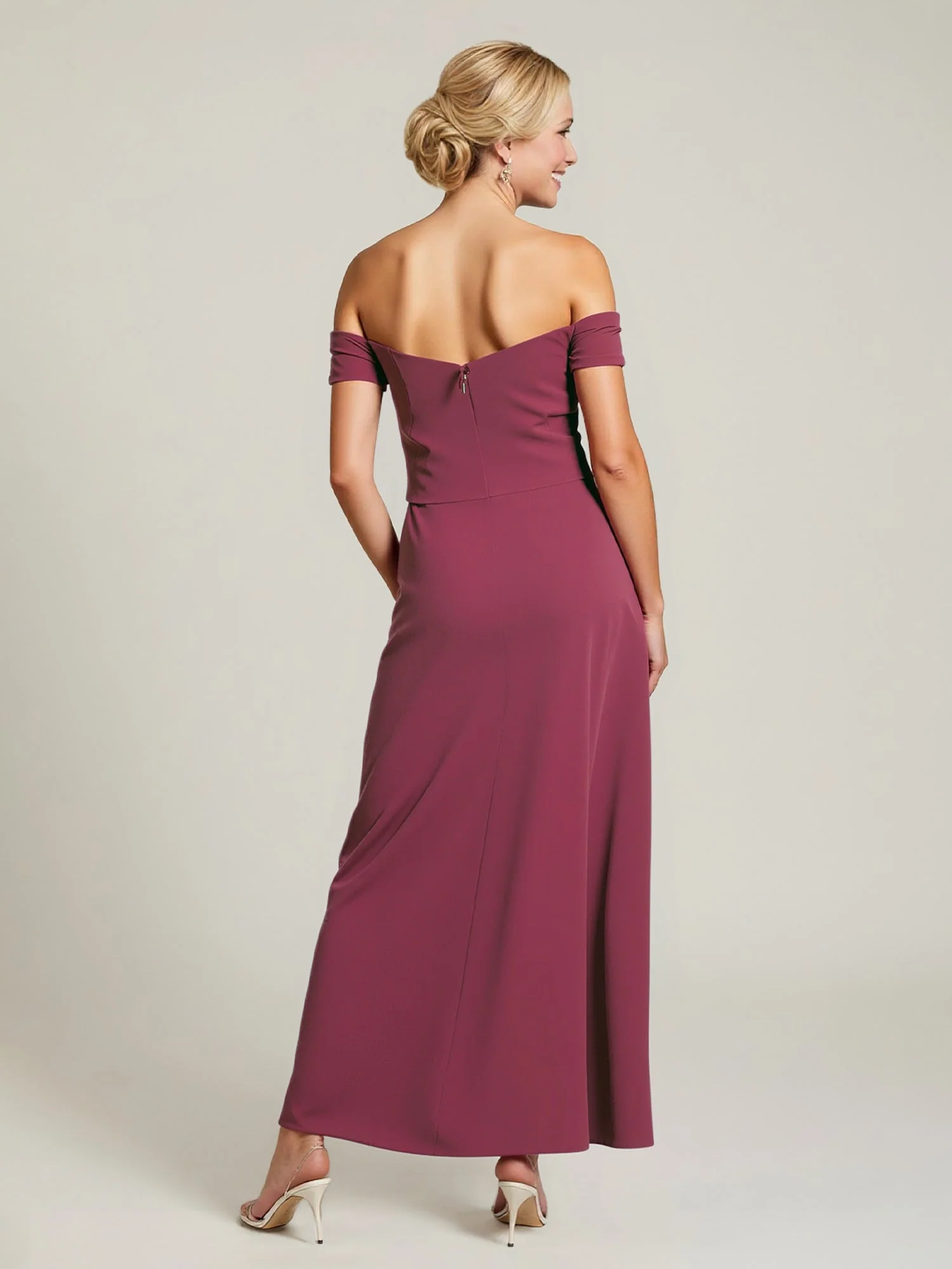Off-Shoulder Beaded Embroidery A-Line Gown Red - Image 2