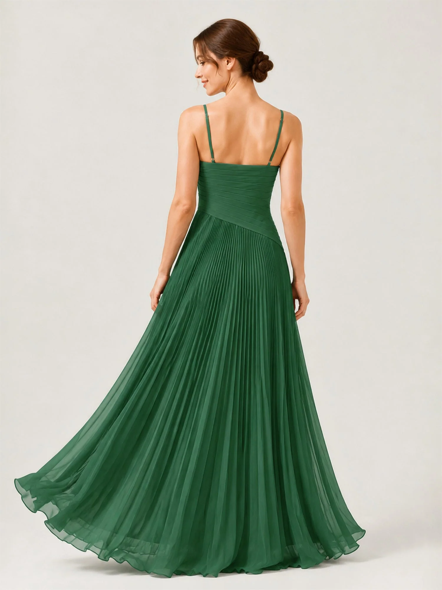 Pleated Chiffon Cami Gown with Surplice Ruched Bodice Rust - Image 2
