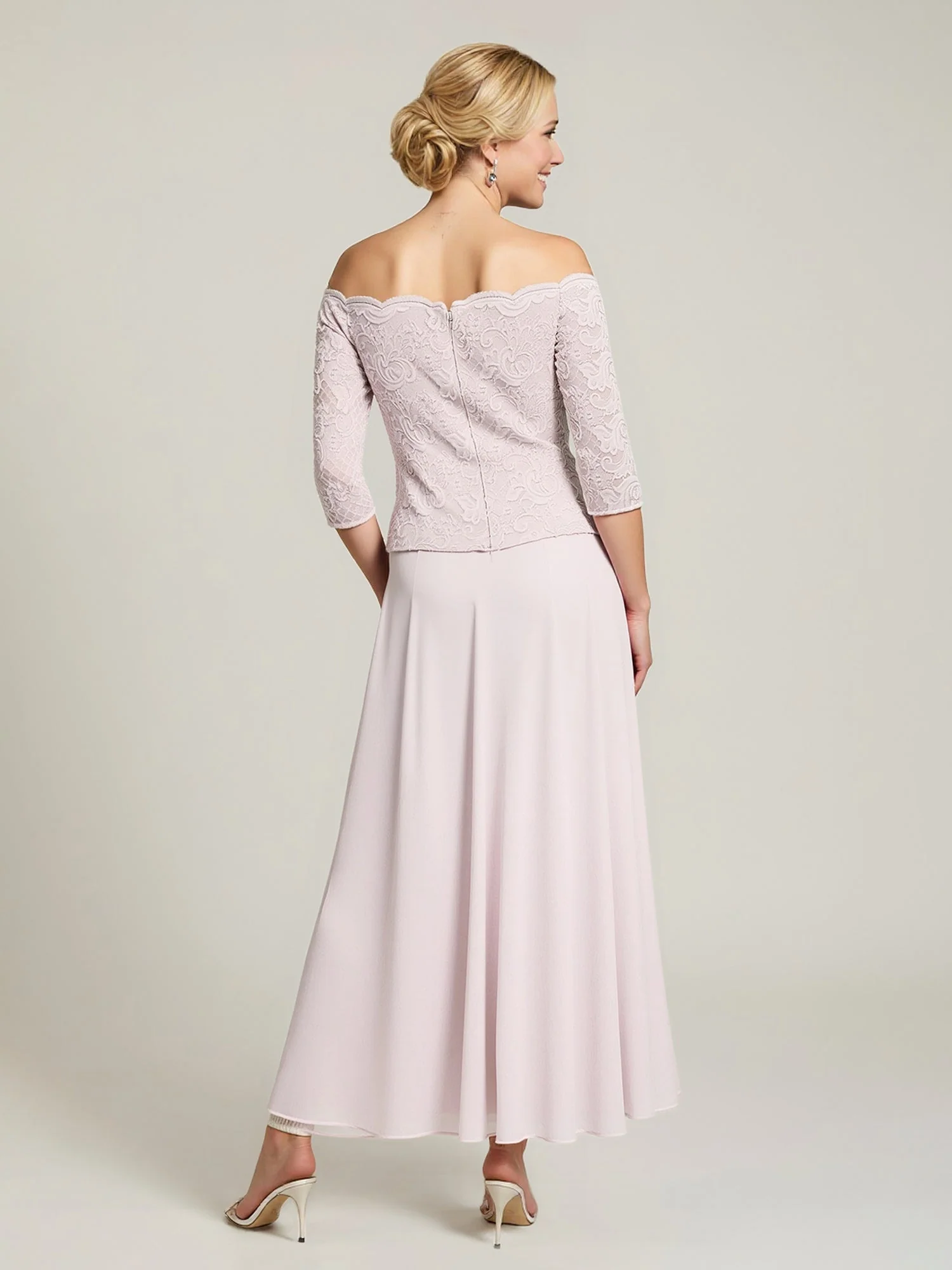 Lace Bodice Off-Shoulder Gown with Scalloped Edge Lemon - Image 2
