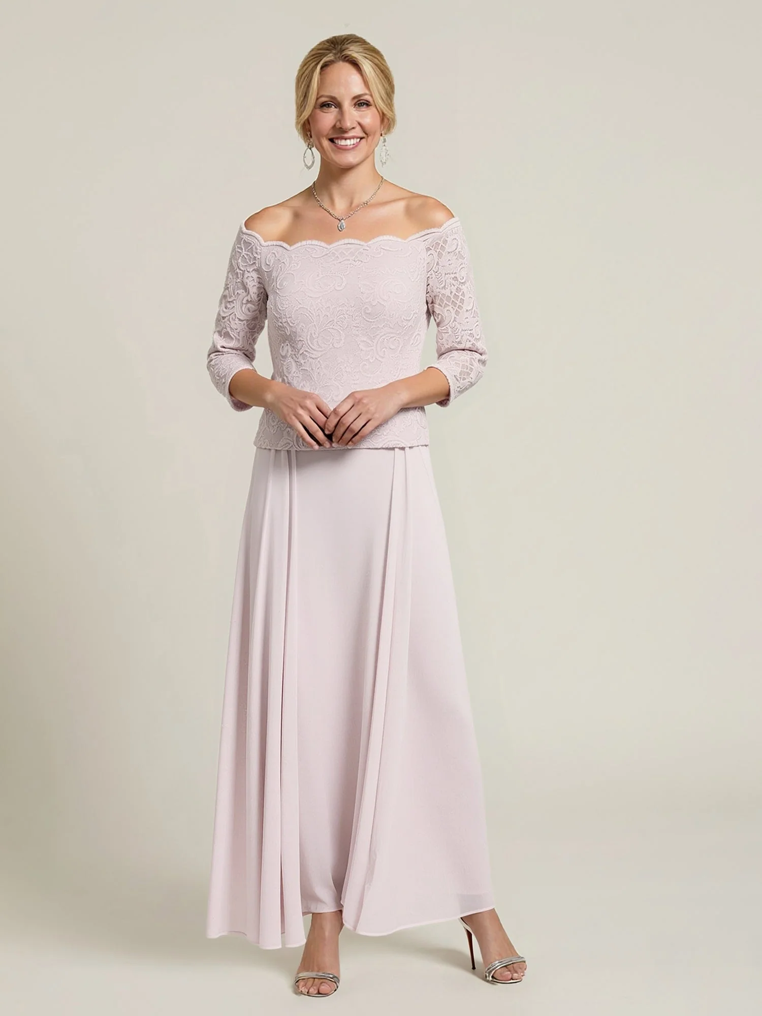Lace Bodice Off-Shoulder Gown with Scalloped Edge Royal Blue