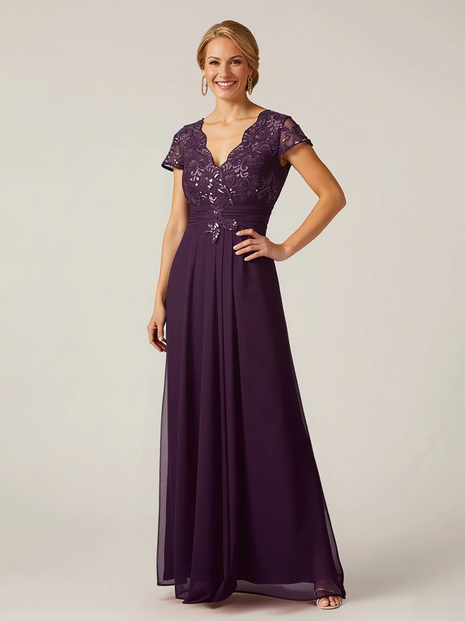 Cap Sleeve Embellished Top A-Line Formal Dress Blushing Pink