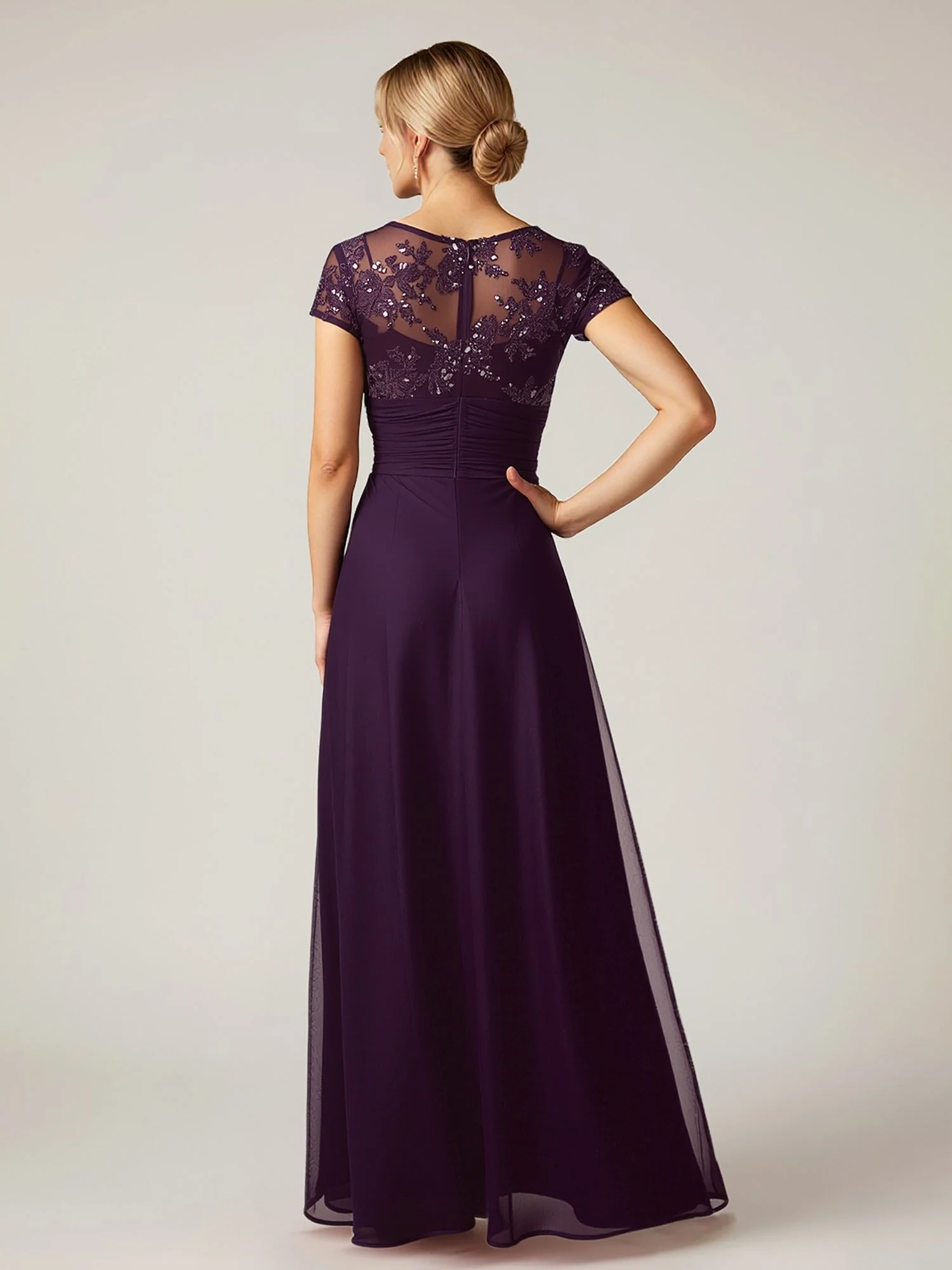Cap Sleeve Embellished Top A-Line Formal Dress Lavender - Image 2