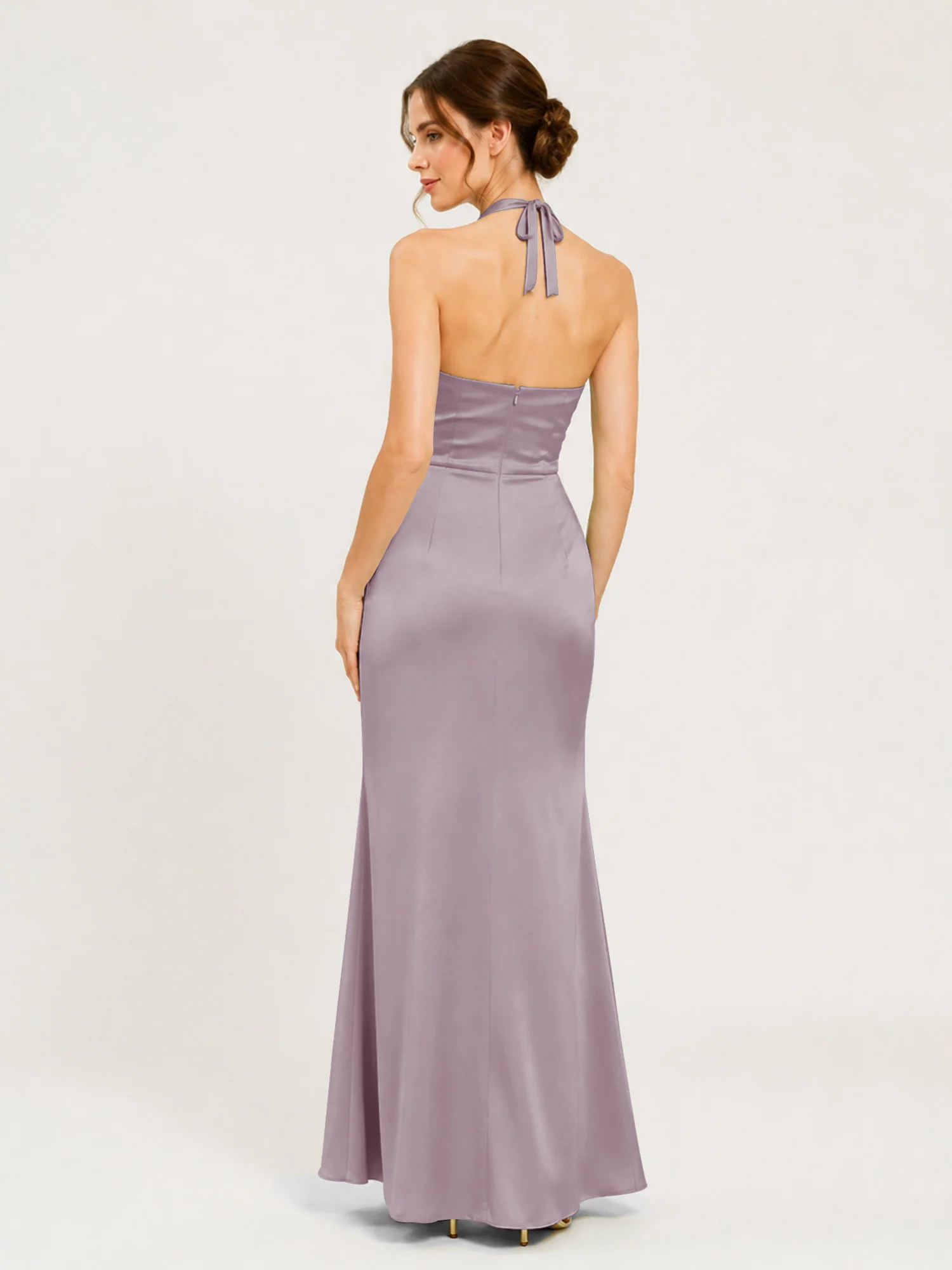 Halter Neck Satin Gown with Twisted Knot Waist Detail Dusk - Image 2
