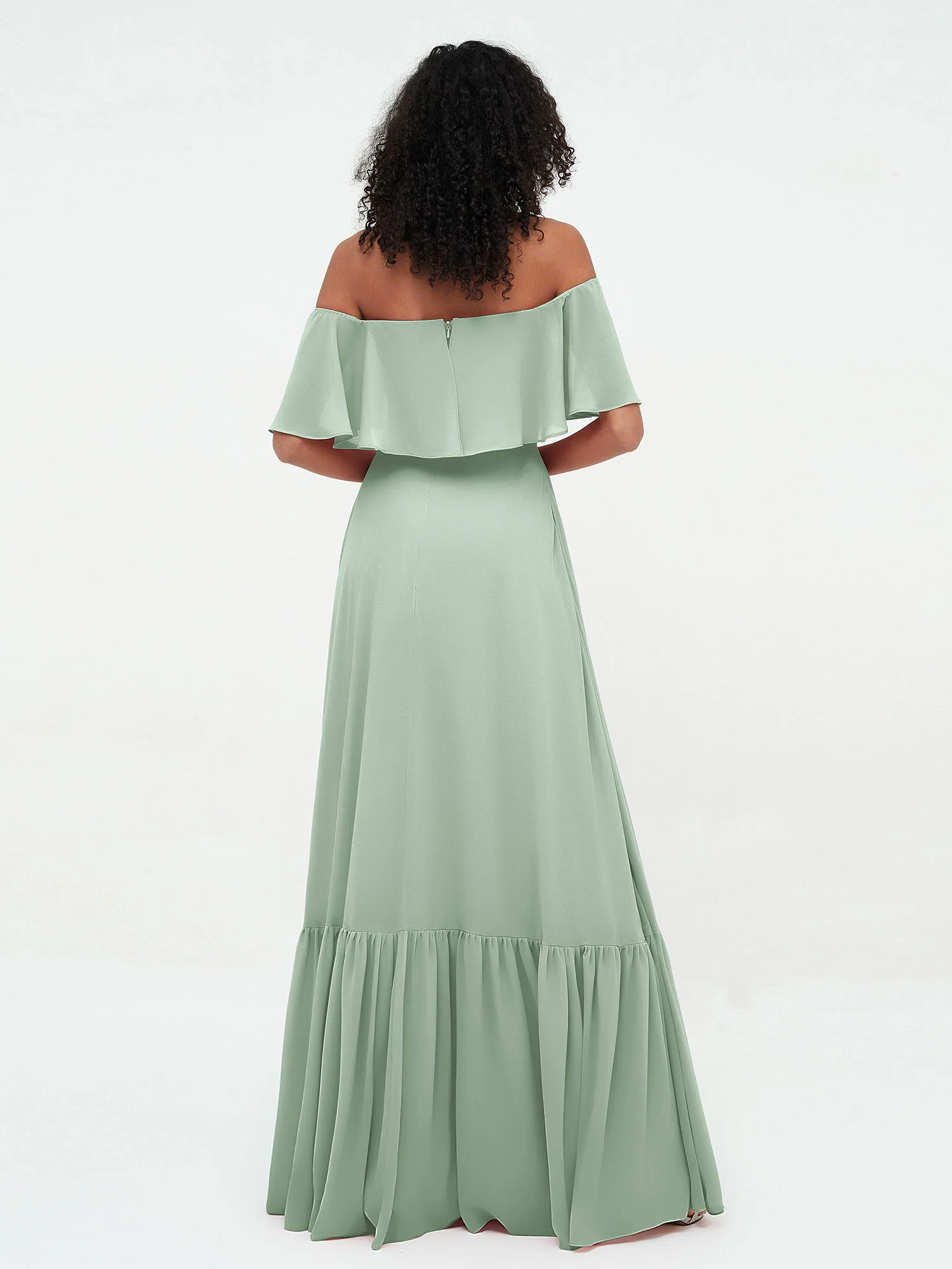 Off Shoulder Chiffon Tiered Skirt Max Dresses-Agave - Image 2