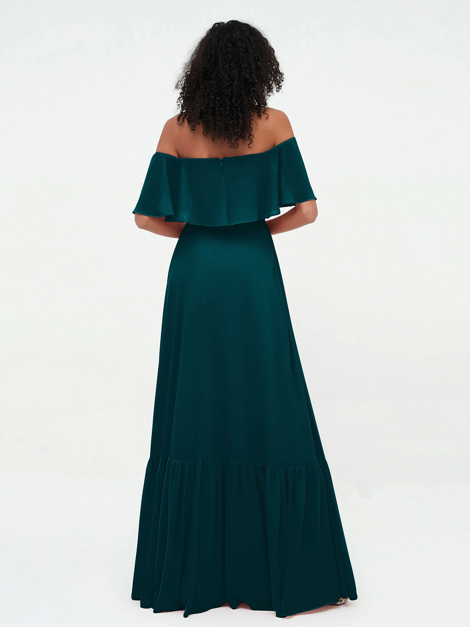 Off Shoulder Chiffon Tiered Skirt Max Dresses-Pine - Image 2