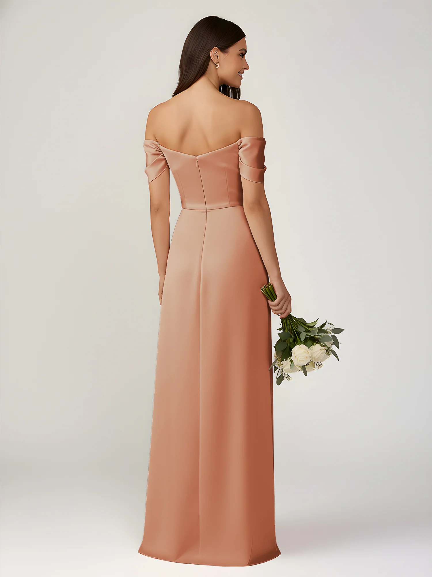 Off-The-Shoulder A-Line Floor Length Dresses With Slit Bronzer - Image 2