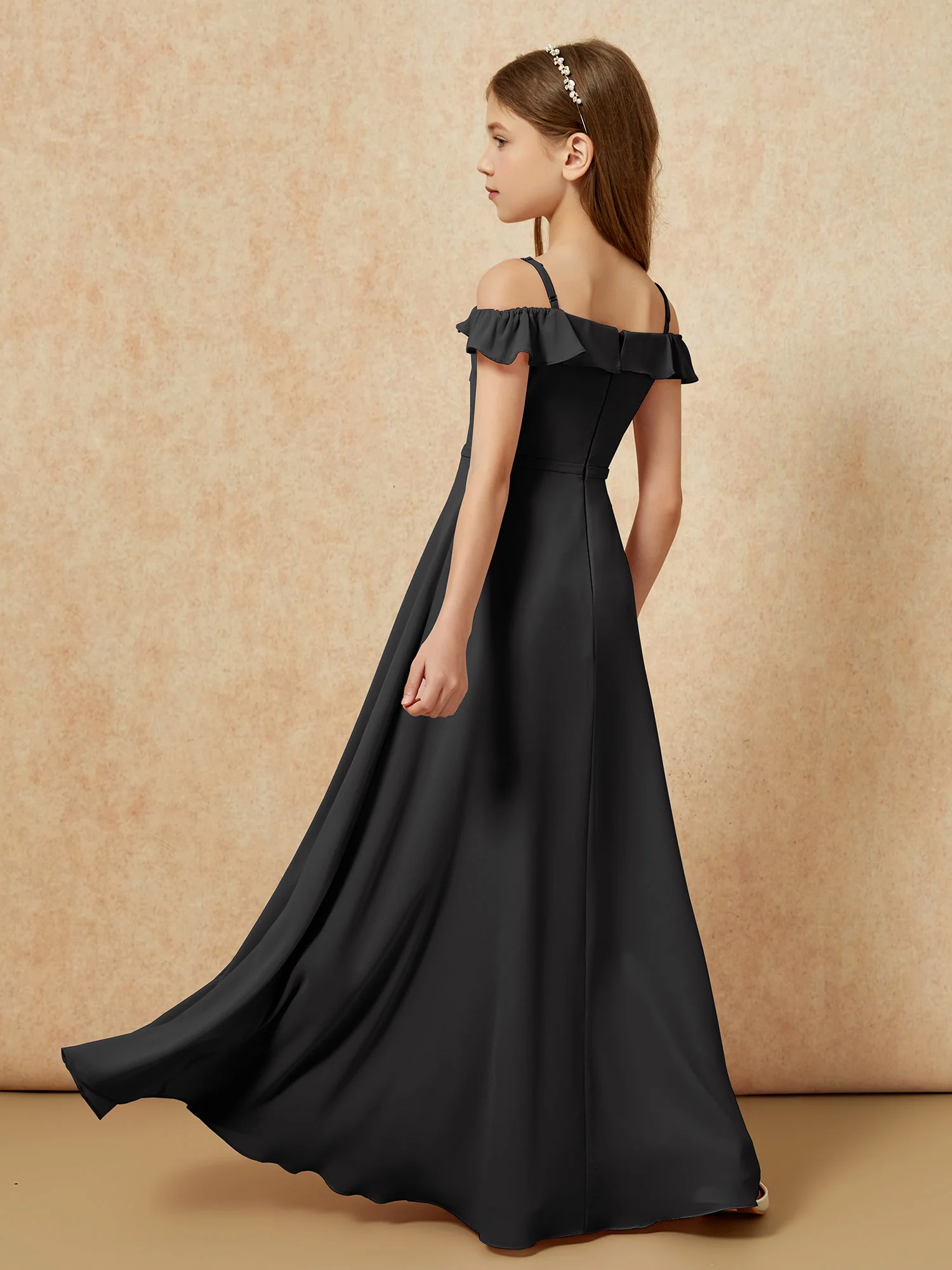 Off-the-shoulder A-Line Junior Bridesmaid Dresses Black - Image 2