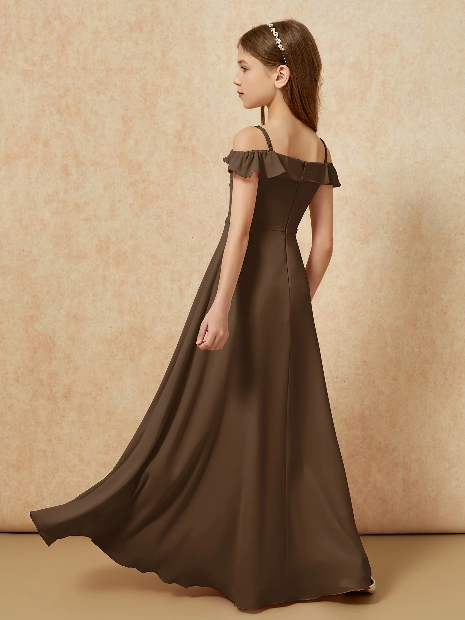 Off-the-shoulder A-Line Junior Bridesmaid Dresses Brown - Image 2