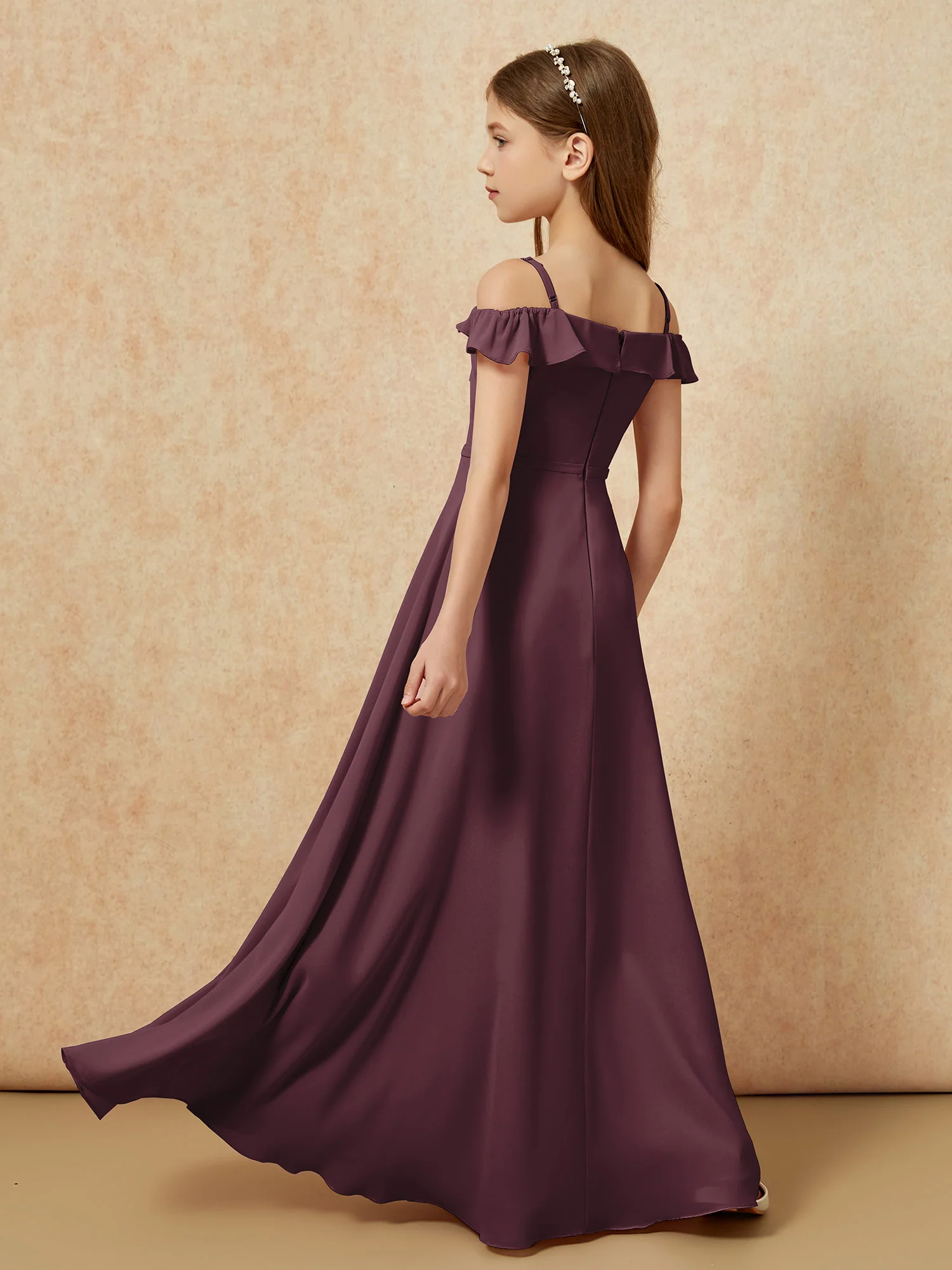 Off-the-shoulder A-Line Junior Bridesmaid Dresses Cabernet - Image 2