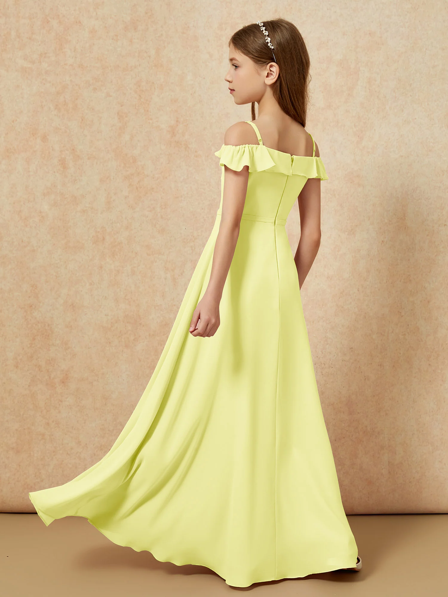 Off-the-shoulder A-Line Junior Bridesmaid Dresses Daffodil - Image 2