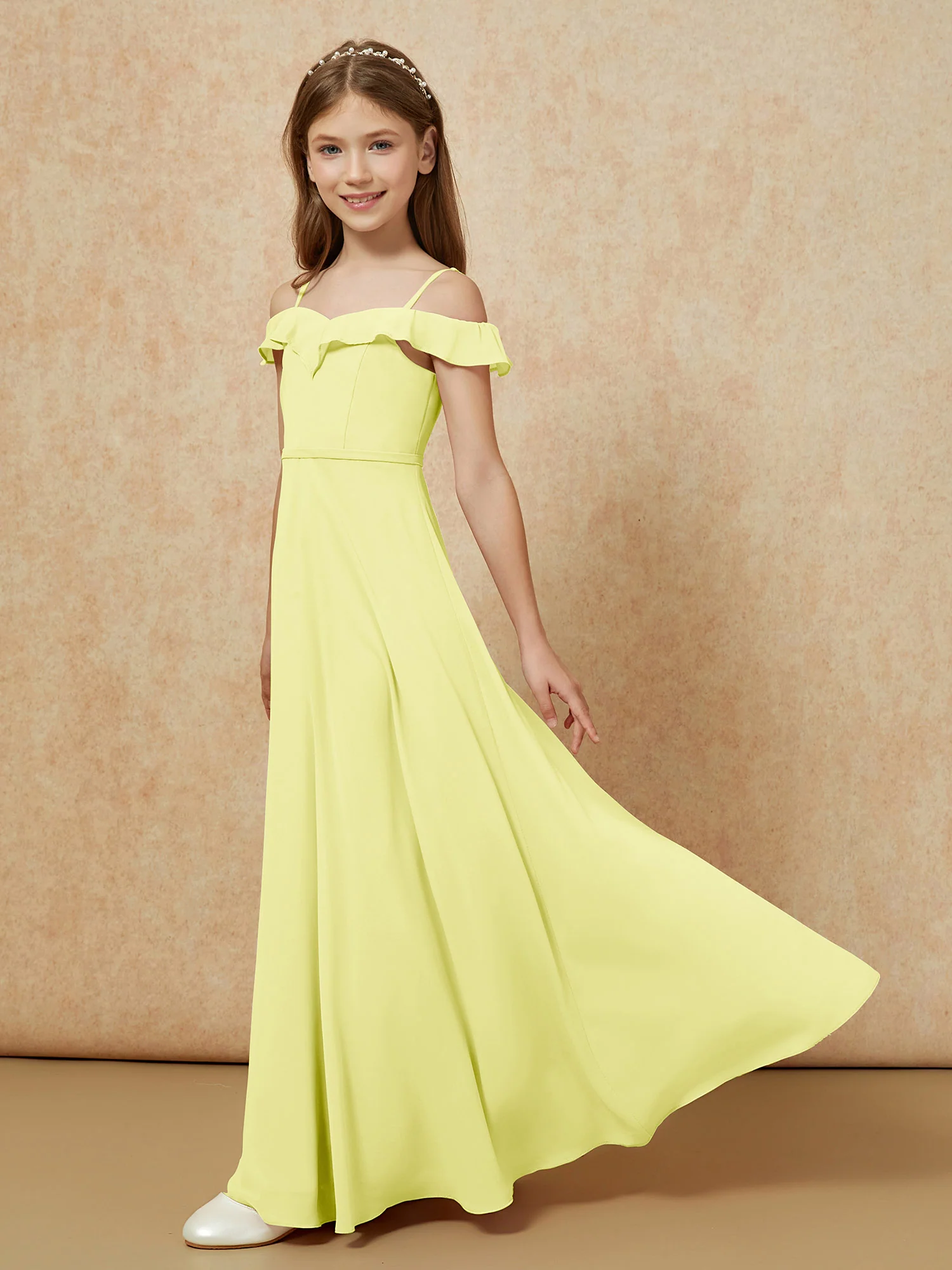 Off-the-shoulder A-Line Junior Bridesmaid Dresses Daffodil - Image 3