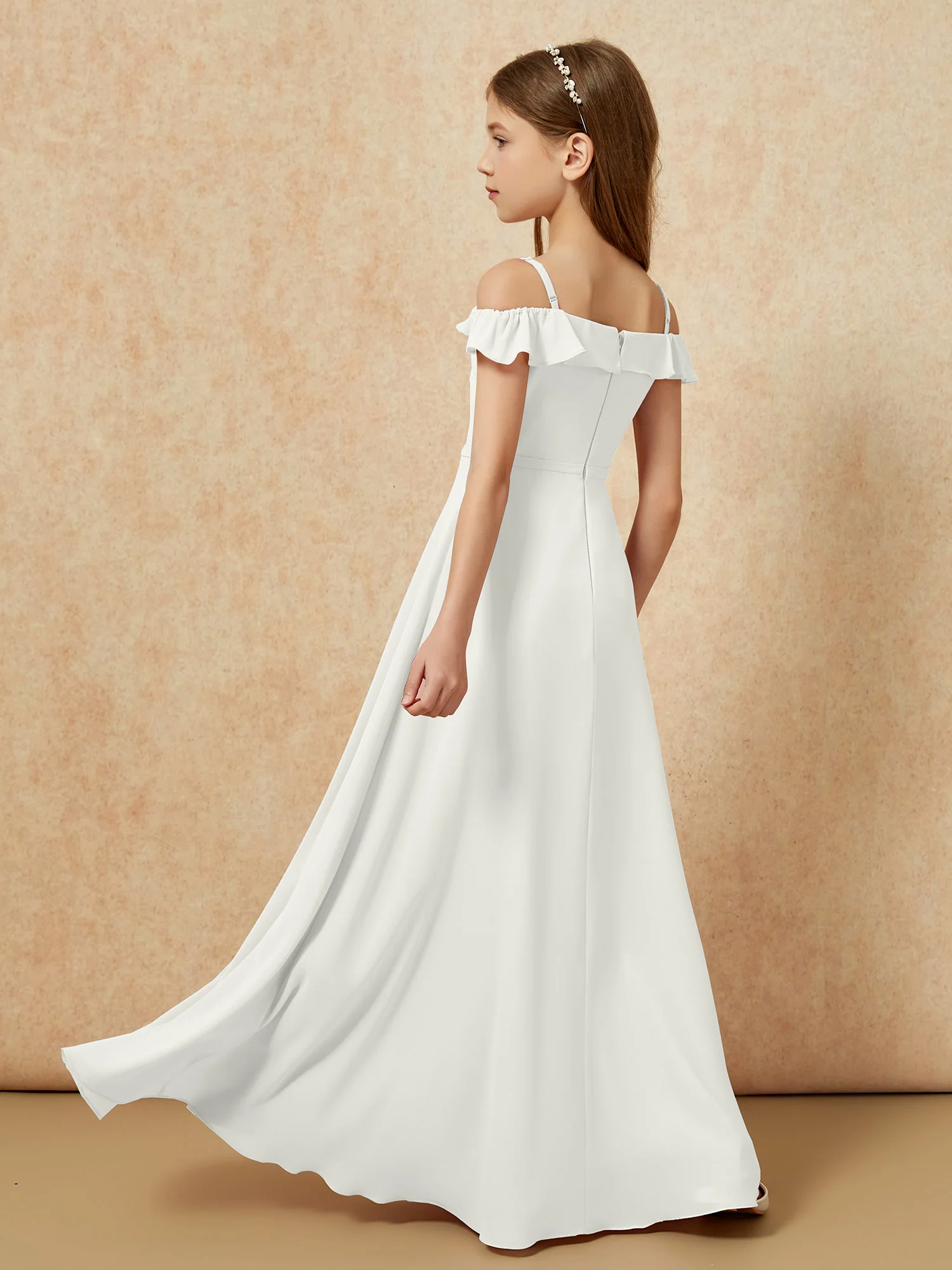 Off-the-shoulder A-Line Junior Bridesmaid Dresses Ivory - Image 2