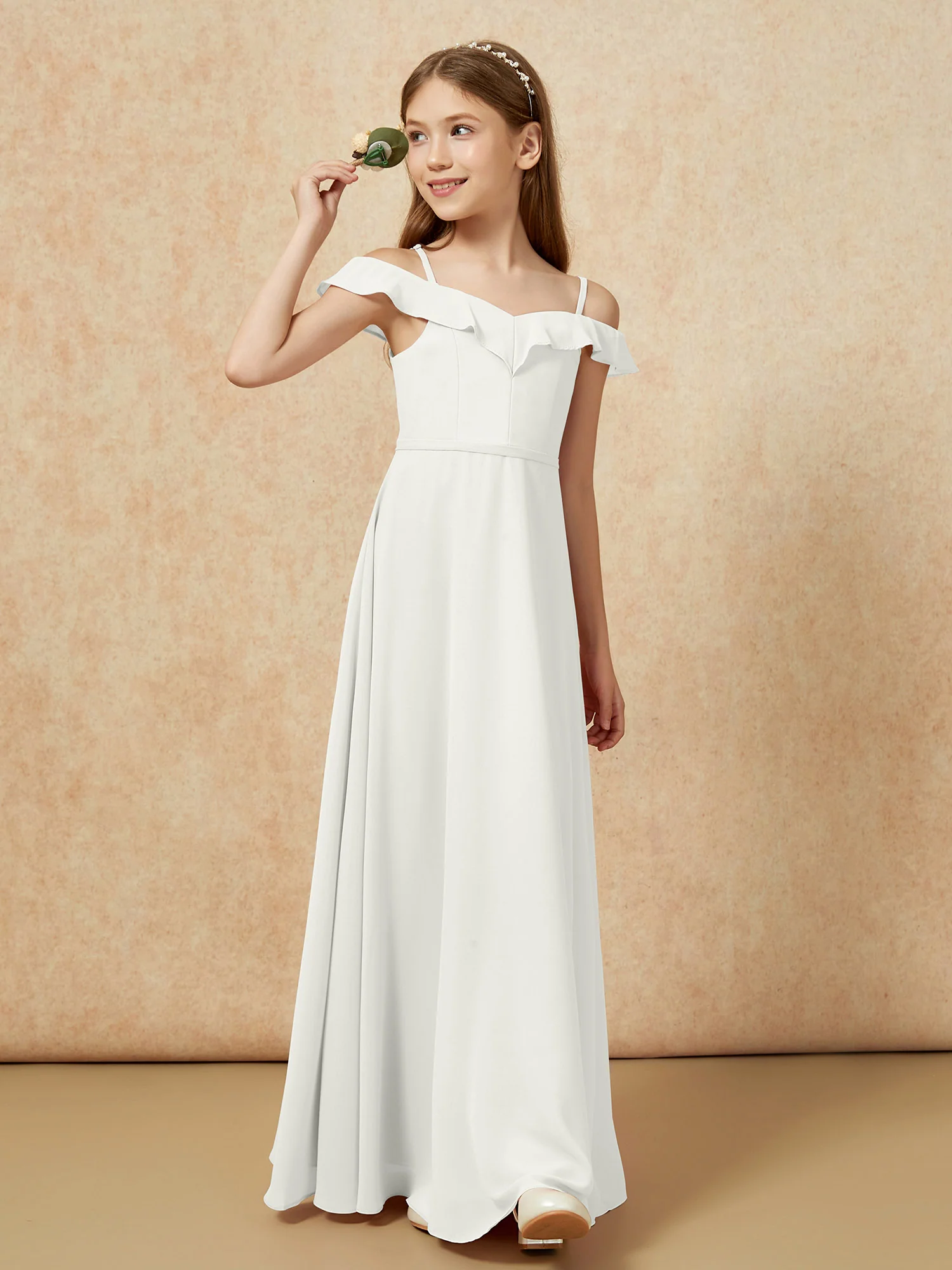 Off-the-shoulder A-Line Junior Bridesmaid Dresses Ivory - Image 4