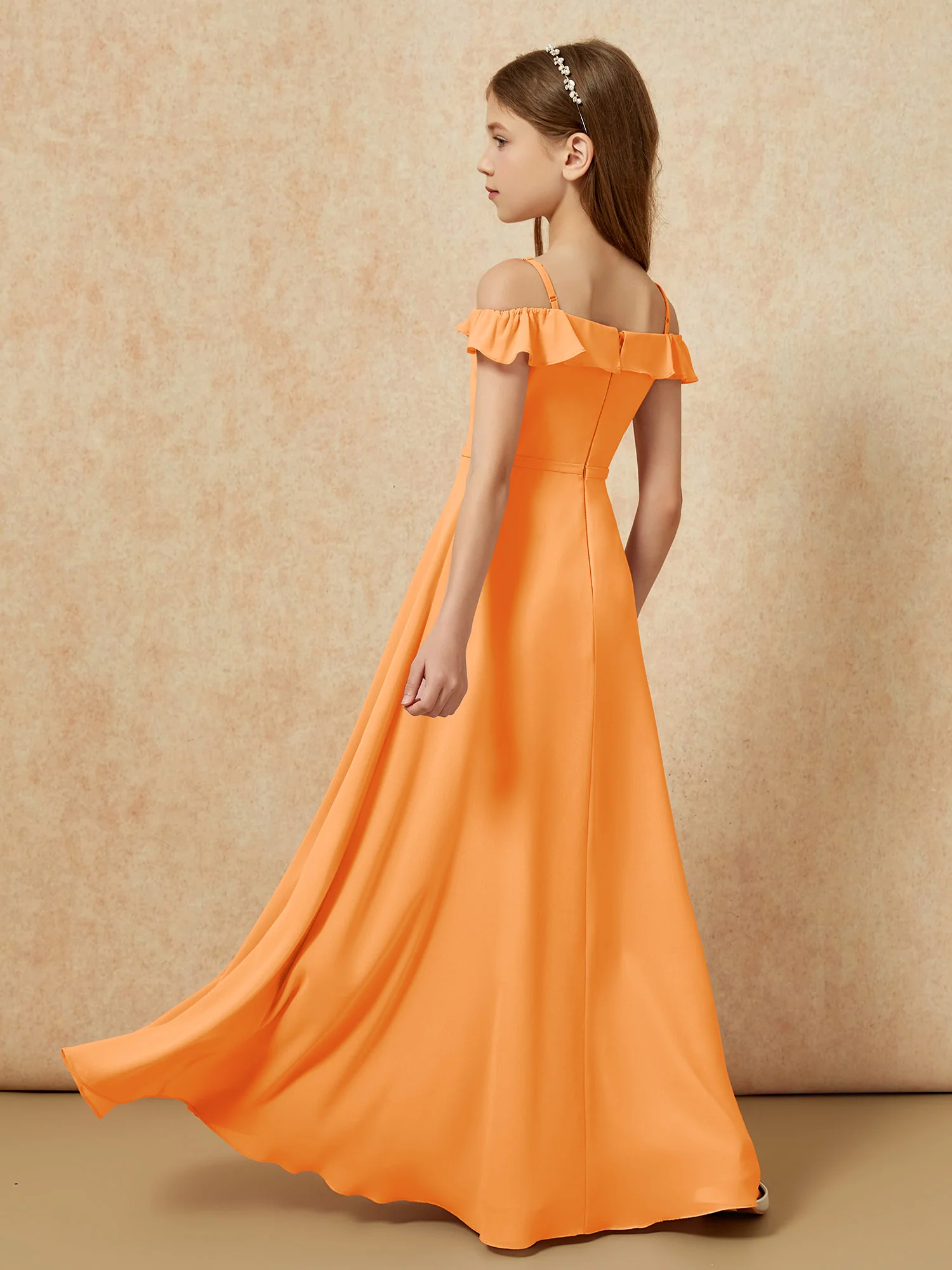 Off-the-shoulder A-Line Junior Bridesmaid Dresses Orange - Image 2
