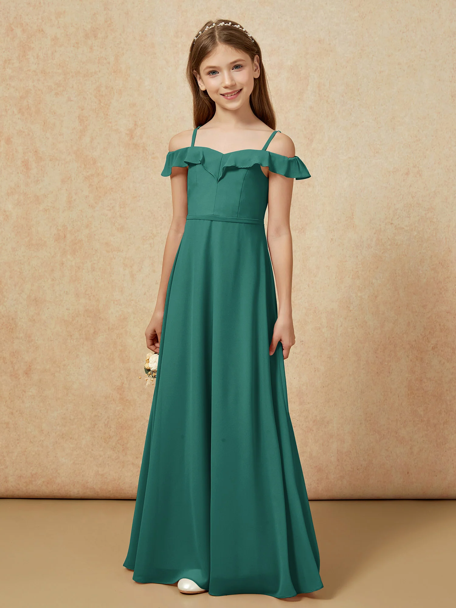 Off-the-shoulder A-Line Junior Bridesmaid Dresses Peacock - Image 5
