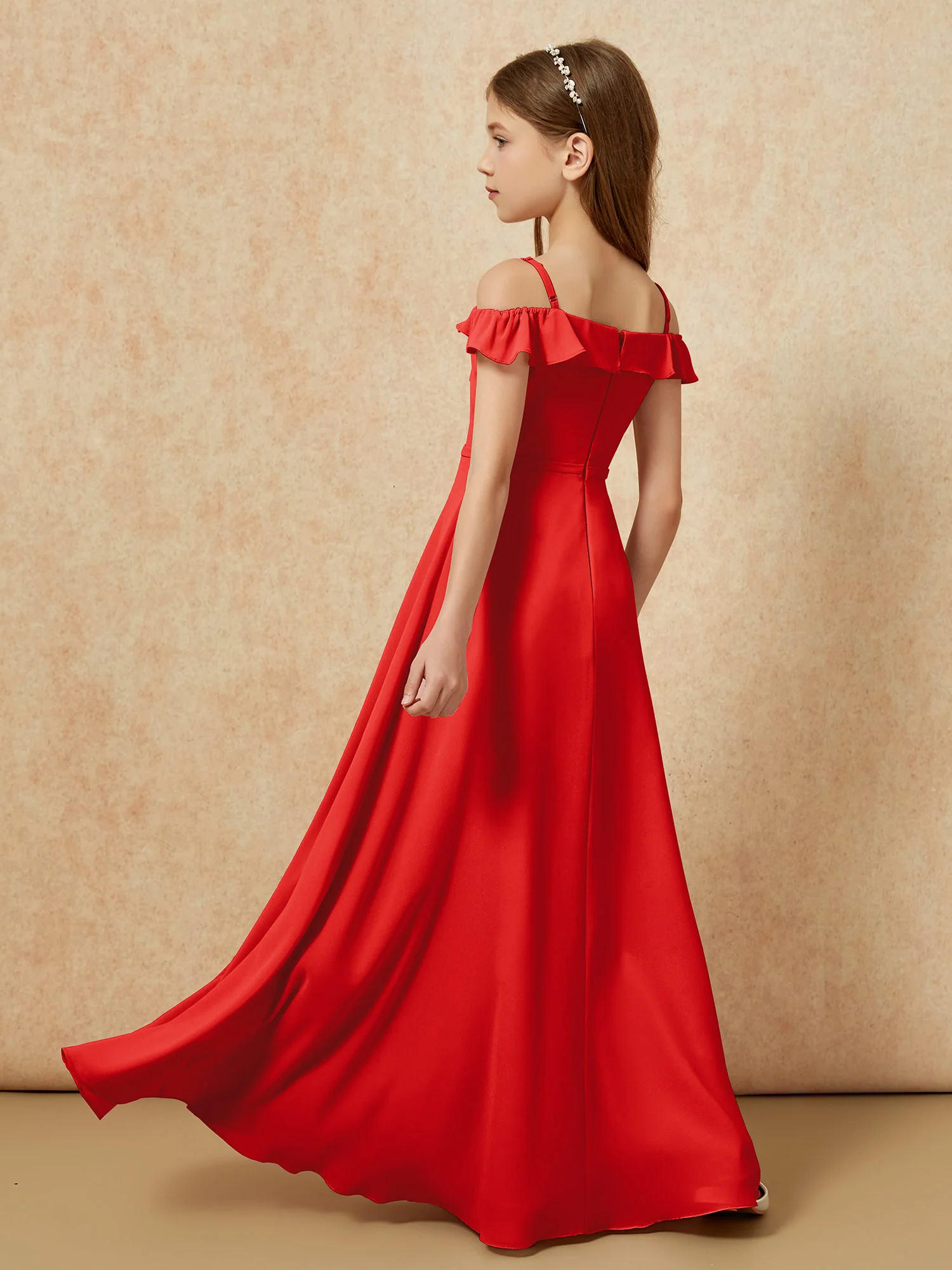 Off-the-shoulder A-Line Junior Bridesmaid Dresses Red - Image 2