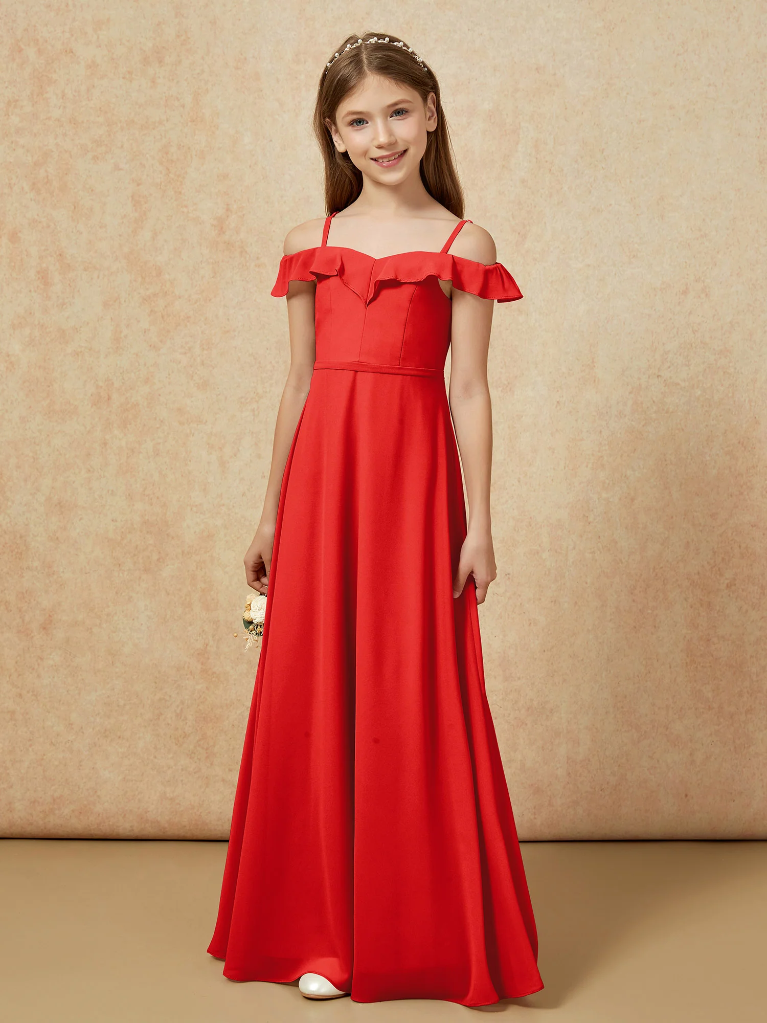 Off-the-shoulder A-Line Junior Bridesmaid Dresses Red - Image 5