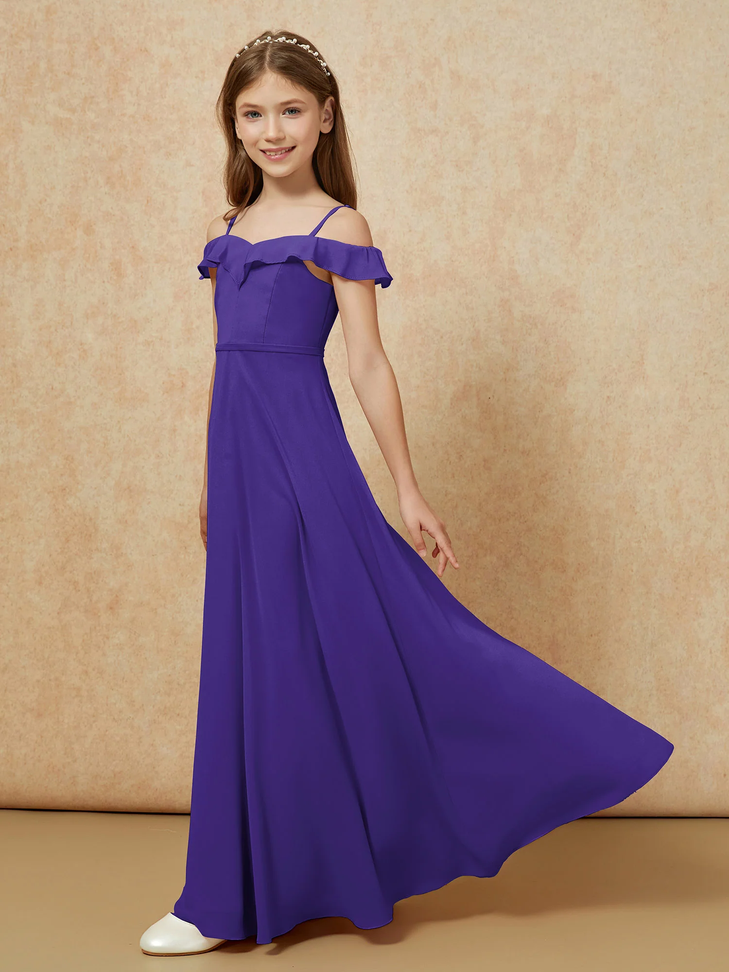 Off-the-shoulder A-Line Junior Bridesmaid Dresses Regency - Image 3