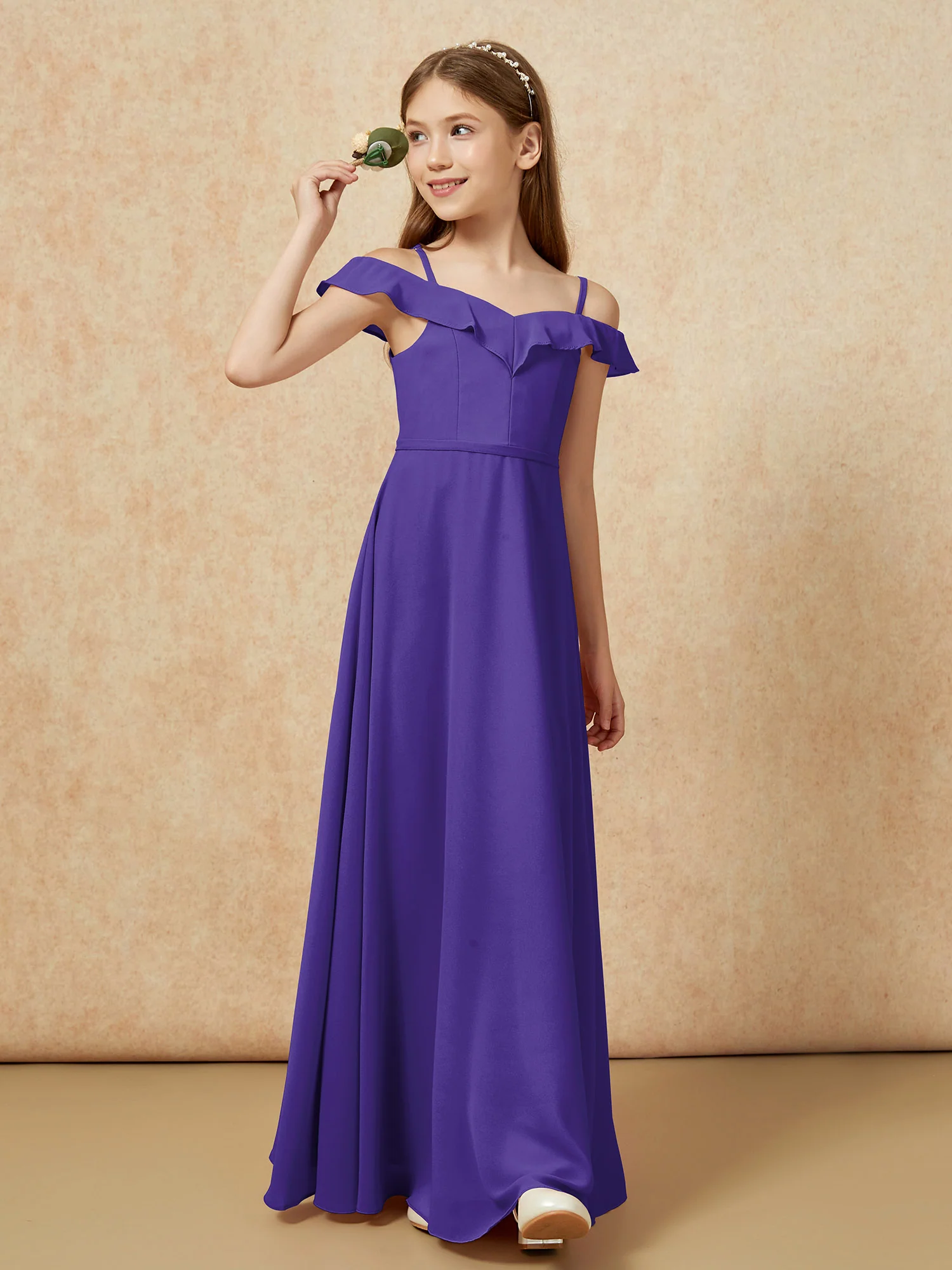 Off-the-shoulder A-Line Junior Bridesmaid Dresses Regency - Image 4
