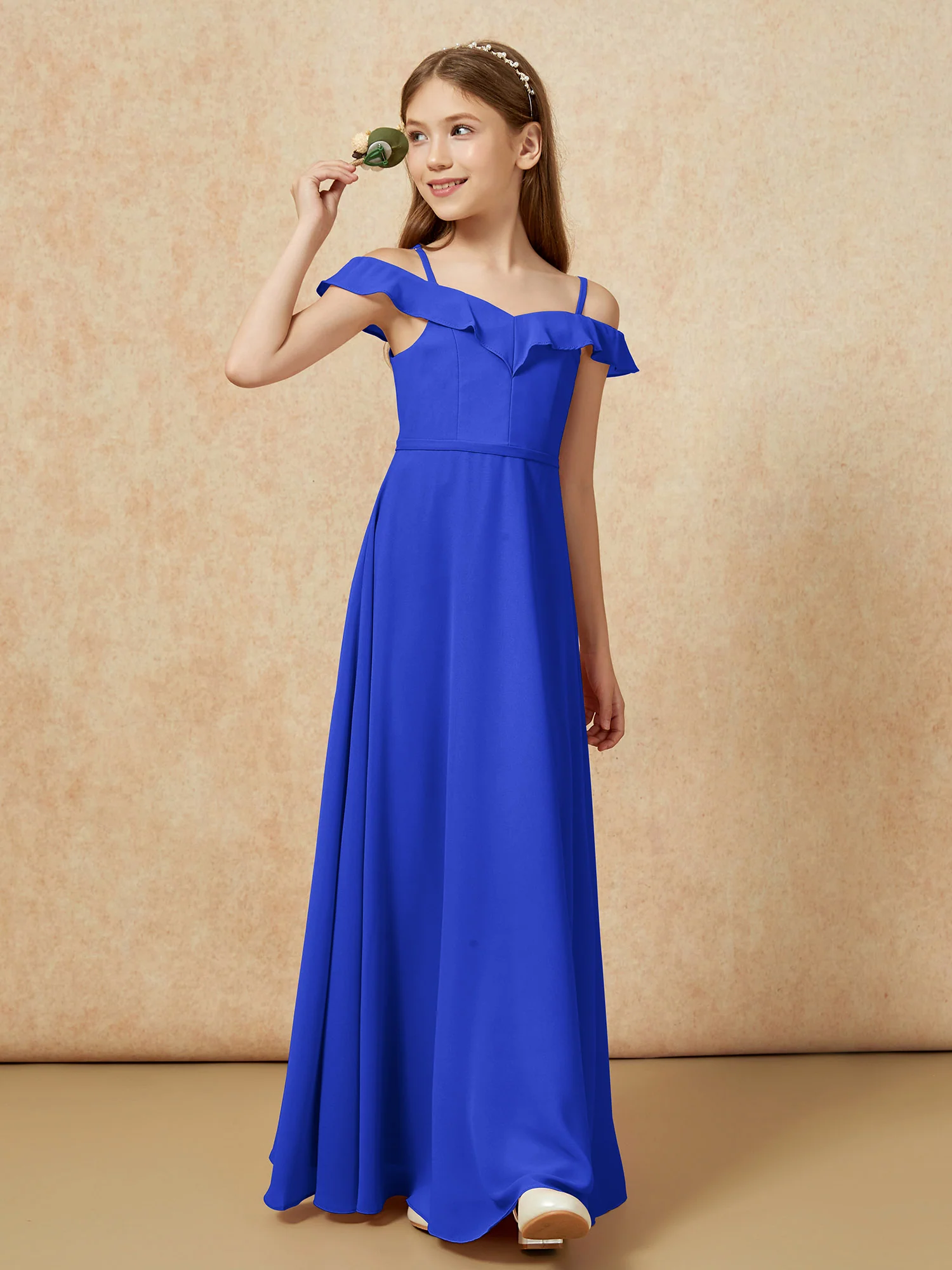 Off-the-shoulder A-Line Junior Bridesmaid Dresses Royal Blue - Image 4