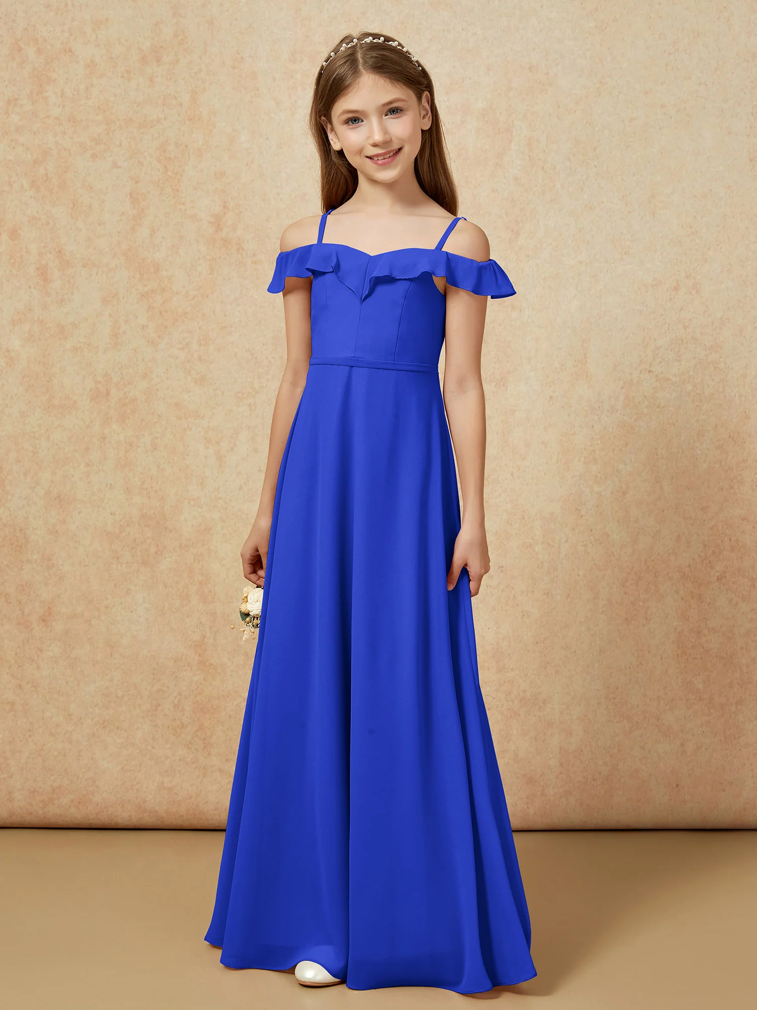 Off-the-shoulder A-Line Junior Bridesmaid Dresses Royal Blue - Image 5
